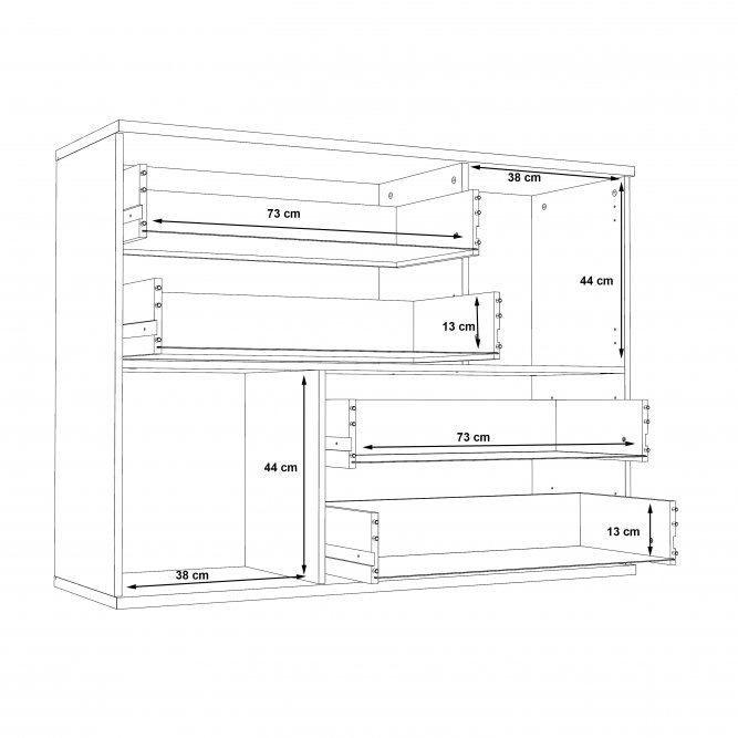 Komoda SKIVE 2-drzwiowa z 4 szufladami - dąb artisan, efekt betonu - SKVK46-C752