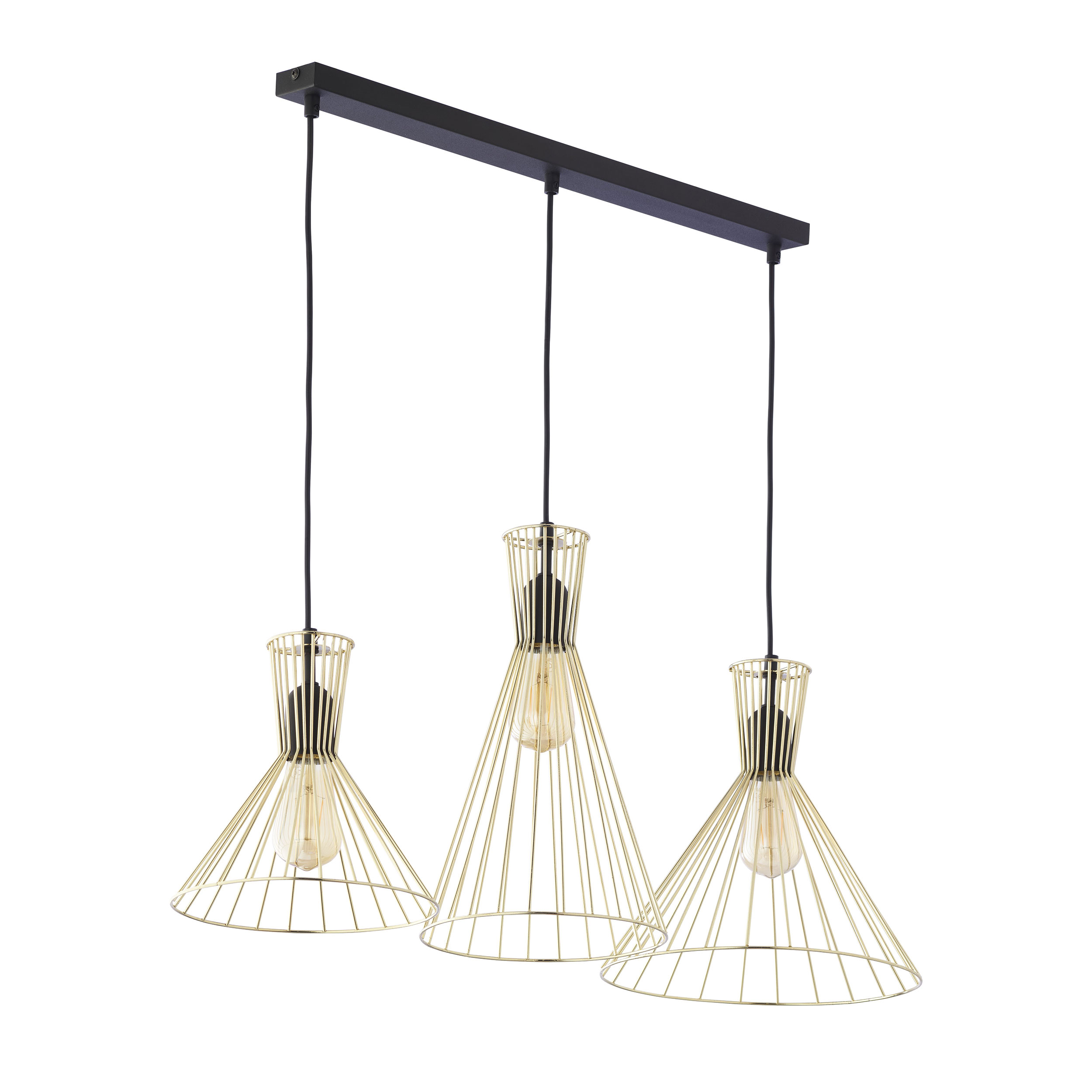 Lampa wisząca SAHARA czarna ze złotymi kloszami o różnych rozmiarach i kształtach na metalowej listwie 150x83x30cm - TK_3352