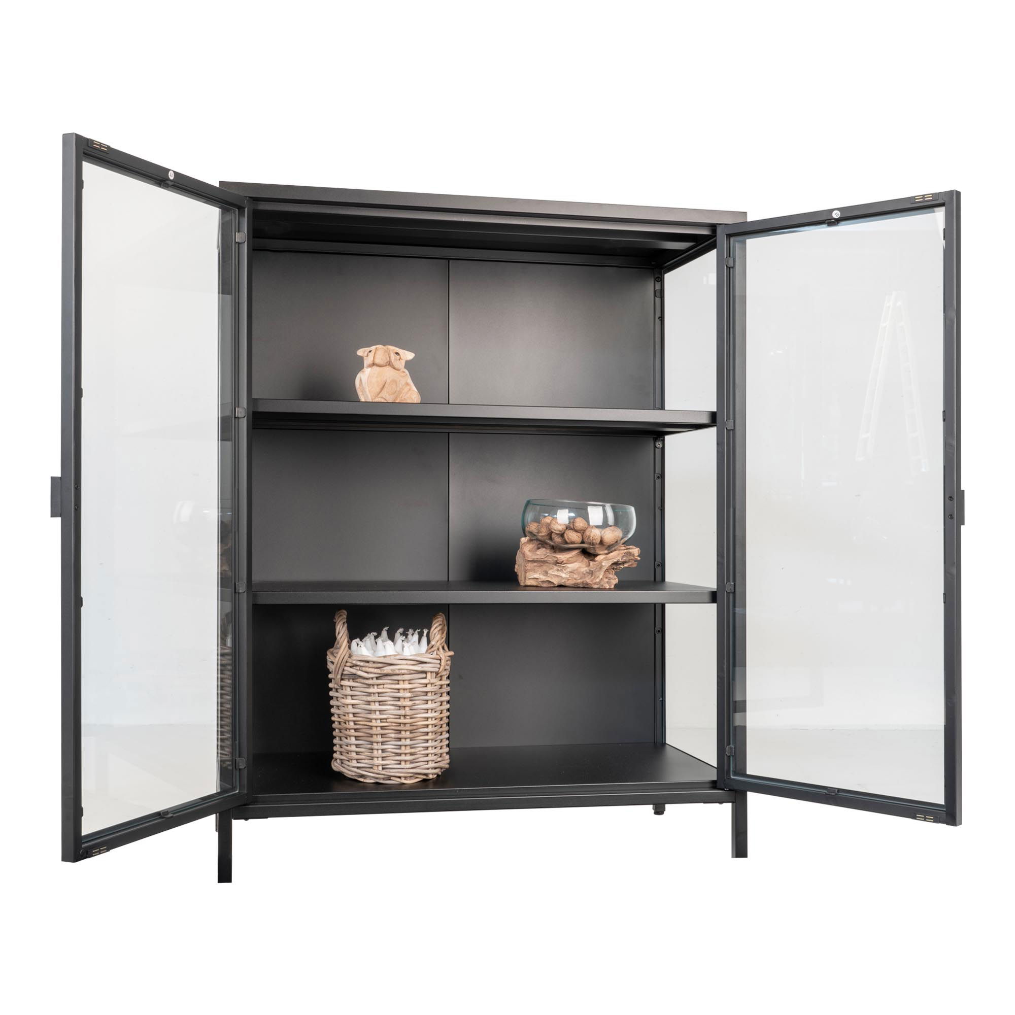 Witryna niska 2-drzwiowa BRISBANE przeszklone boki 80x40x101 cm - czarna - 3001045