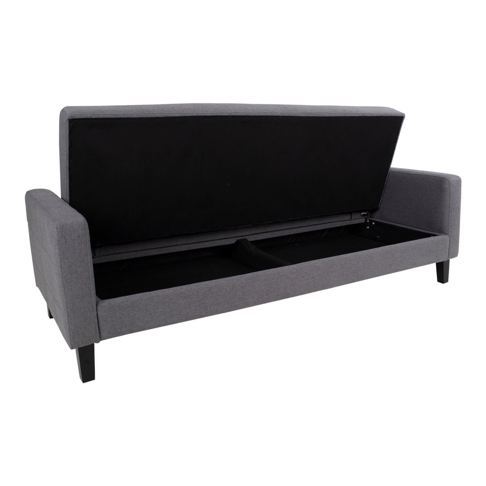 Sofa rozkładana z pojemnikiem MILTON ciemnoszara, czarne drewniane nóżki - 1302010