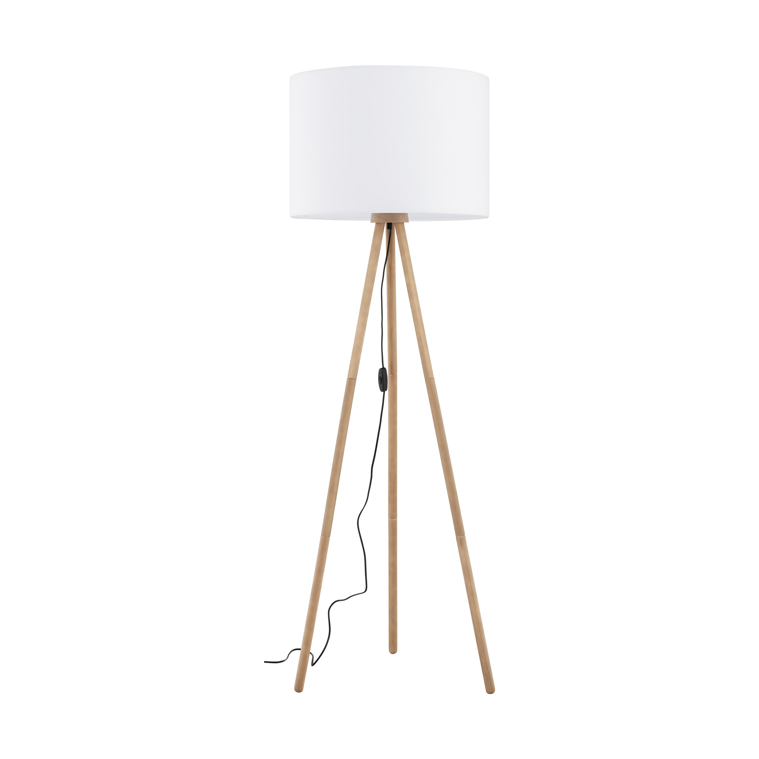 Lampa podłogowa TOKYO na sosnowych jasnych nogach z białym okrągłym kloszem 148x63cm