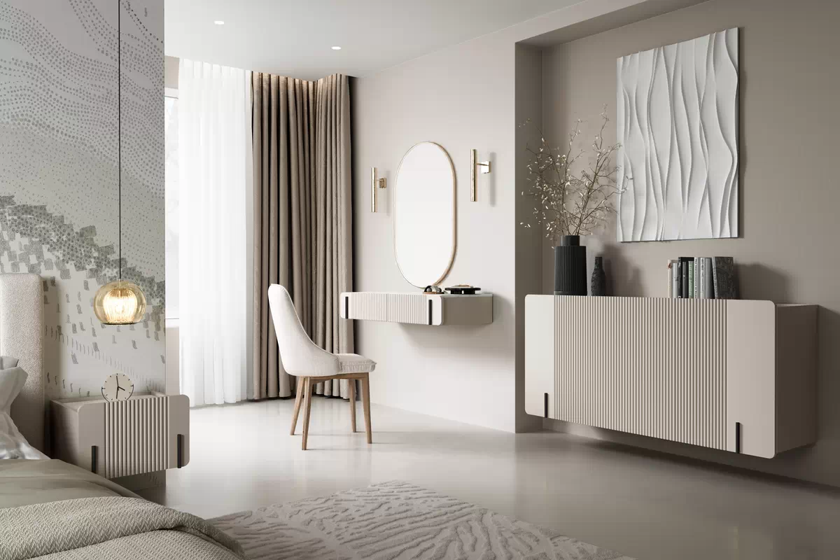 MALMI Komoda 150 3D - cashmere / crema bianca / wisząca / czarne uchwyty - B_162313
