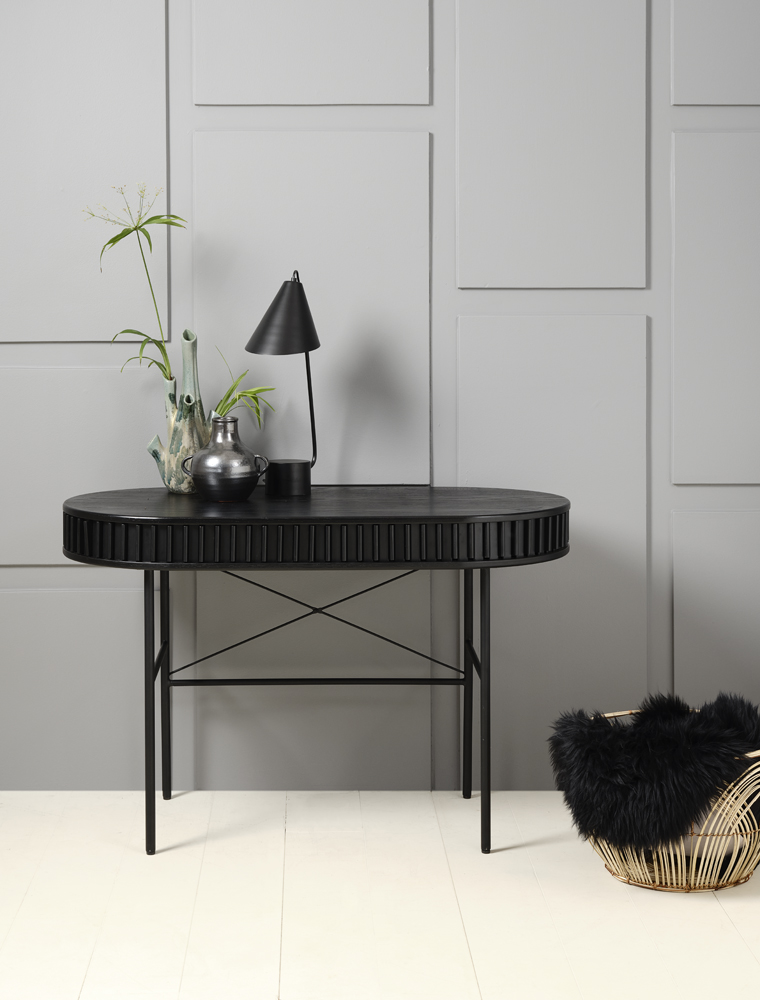 Biurko SIENA z zasuwaną półką 60x120 cm ryflowane - czarne - UN_46114640