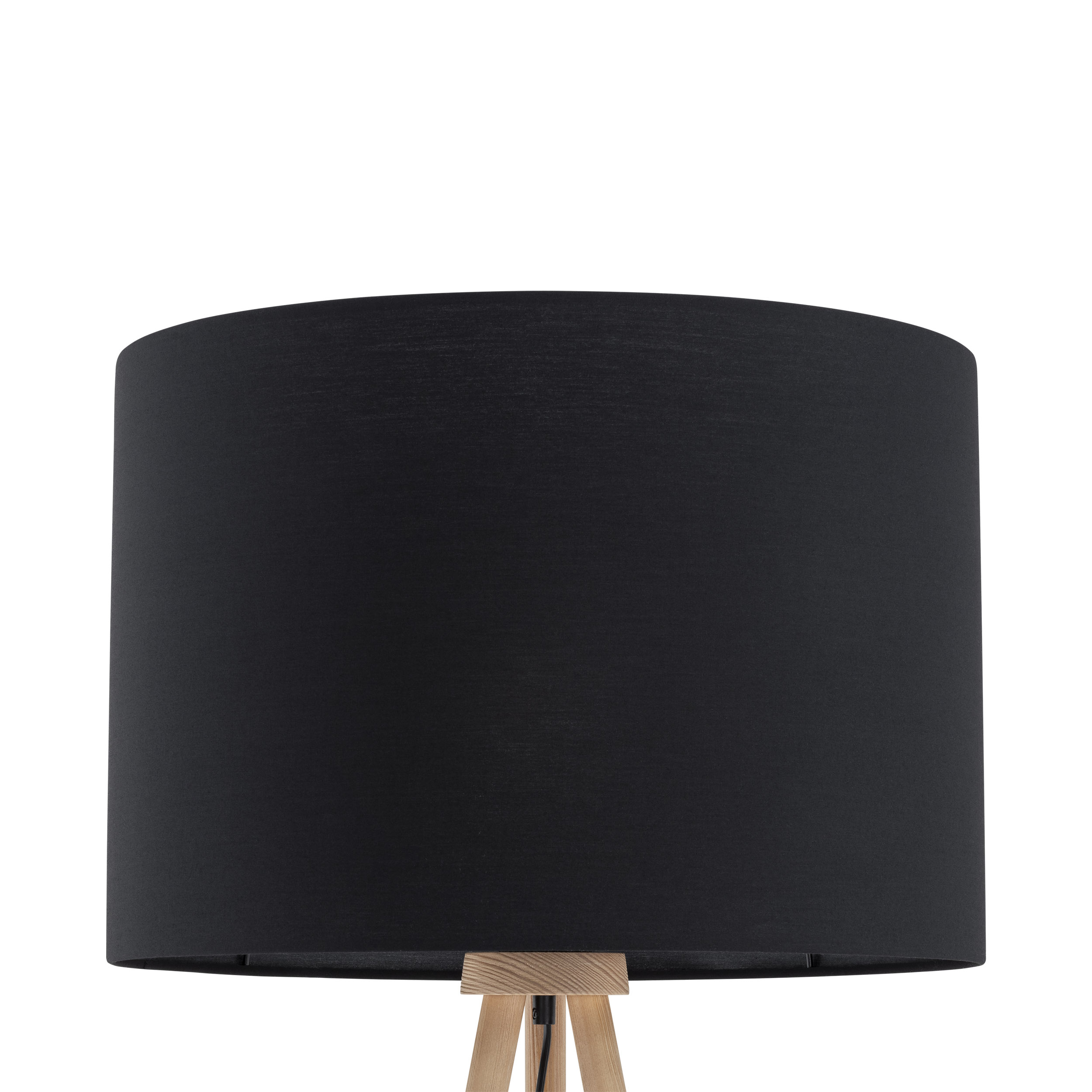 Lampa podłogowa TOKYO czarny okrągły abażur sosnowe postarzane drewniane nogi 148x63cm - TK_5286