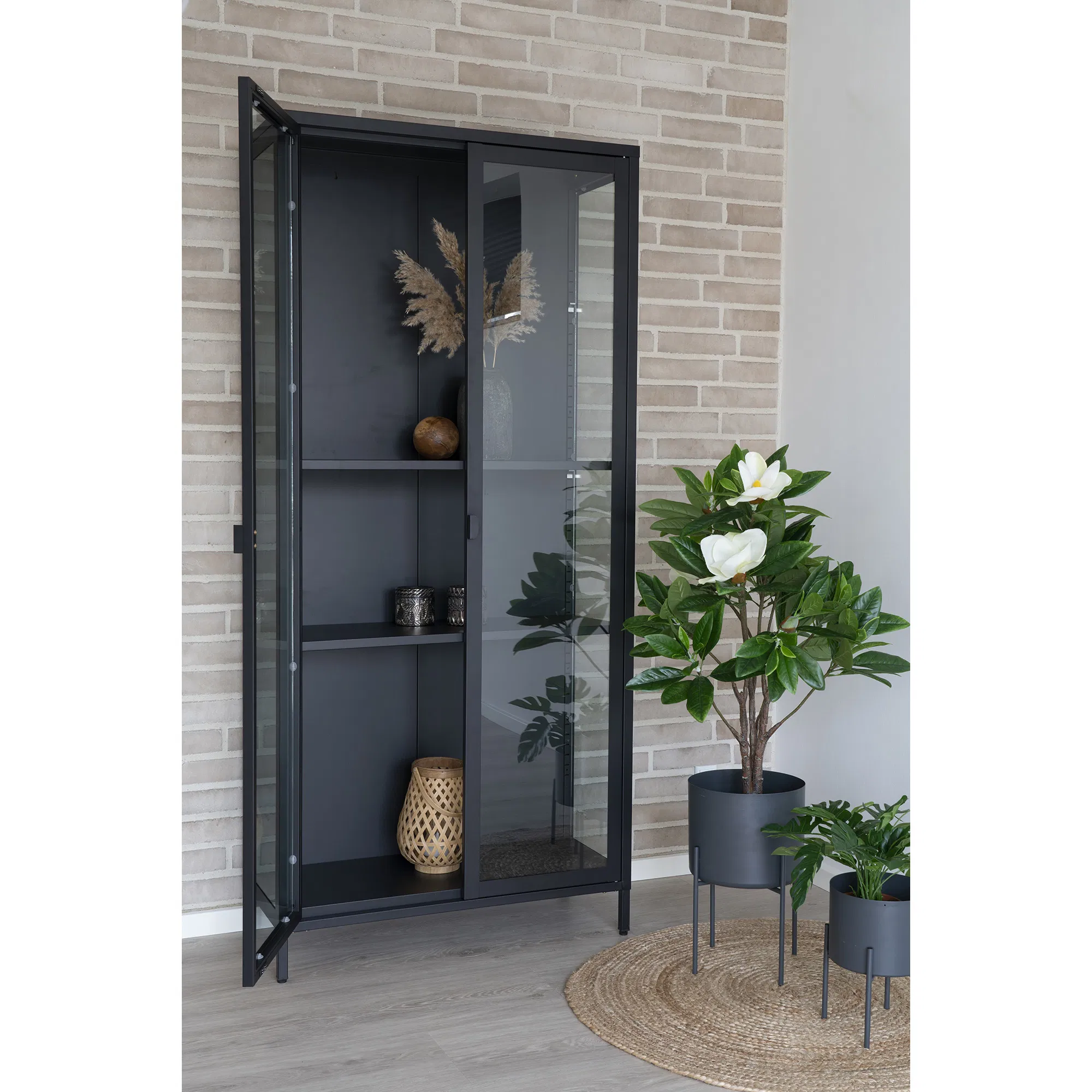 Witryna 2-drzwiowa BRISBANE przeszklone boki 80x35x175 cm - czarna - 3001040