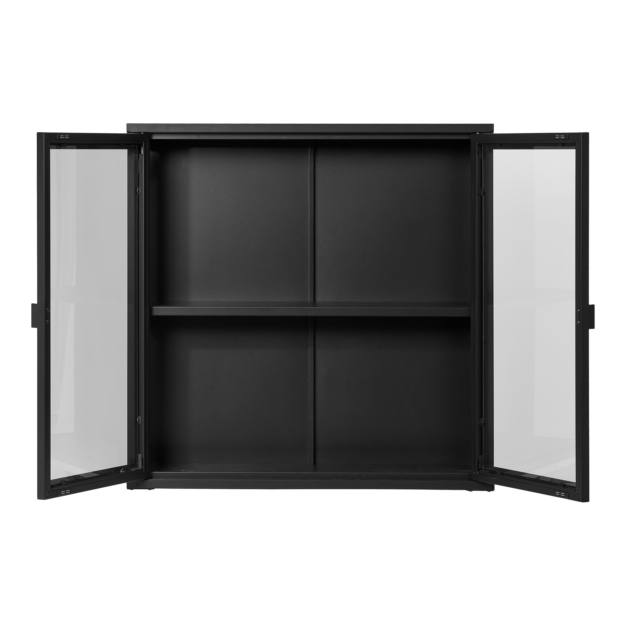 Witryna wisząca 2-drzwiowa BRISBANE przeszklone boki 80x18x80 cm - czarna - 3003010