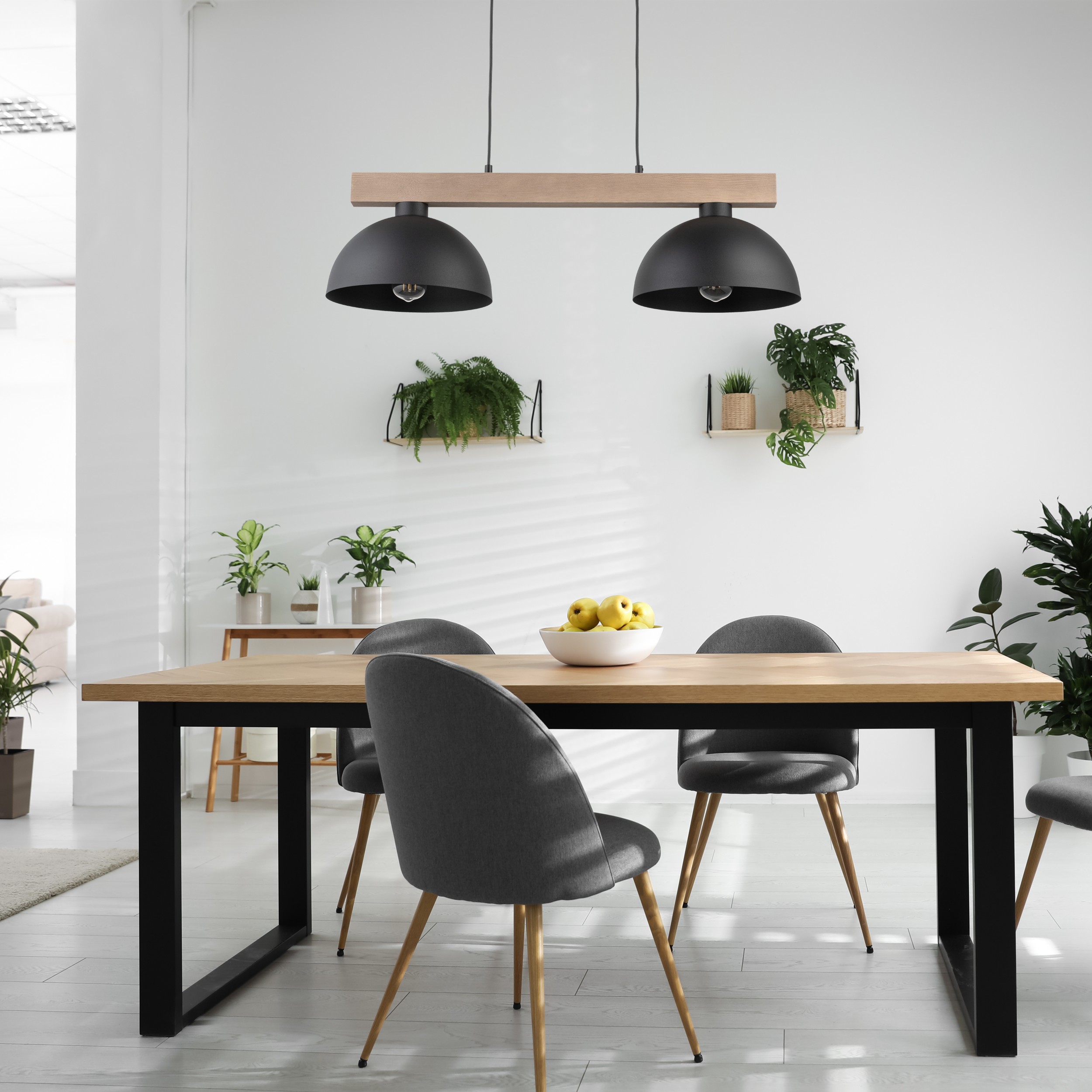 Lampa wisząca OSLO czarna z drewnianą listwą 120x83x33cm - TK_4711