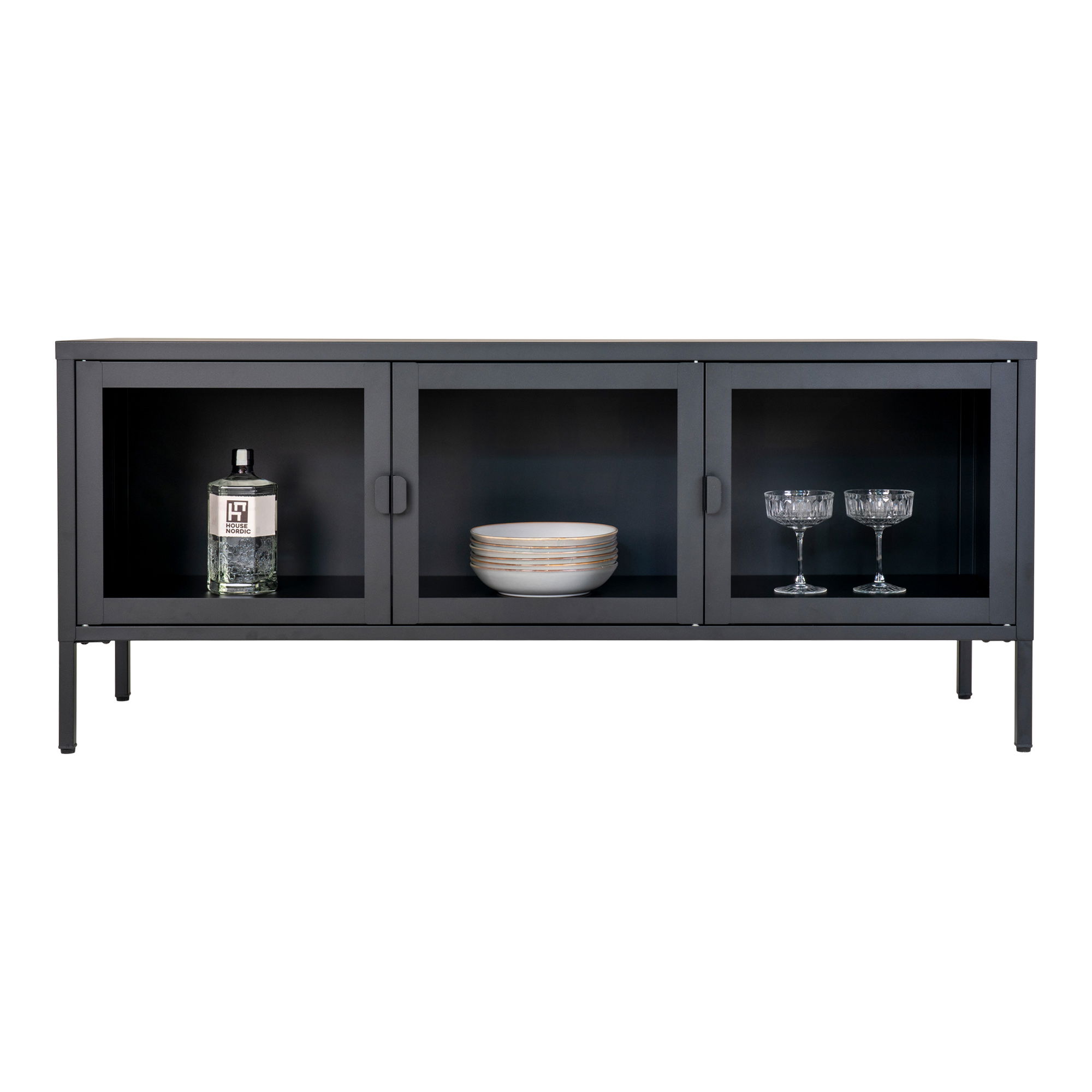 Szafka RTV 3 drzwiowa z przeszkleniem BRISBANE 130x40x55 cm - czarna - 3001055