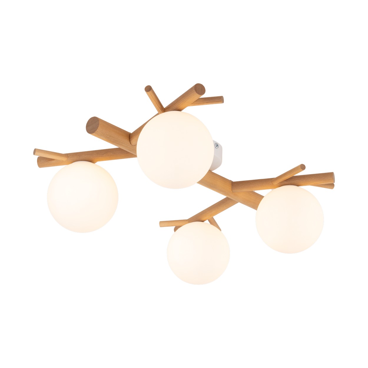 Lampa sufitowa SHERON biała drewniana sosna 4 szklane okrągłe klosze 67x41x17cm - TK_5309