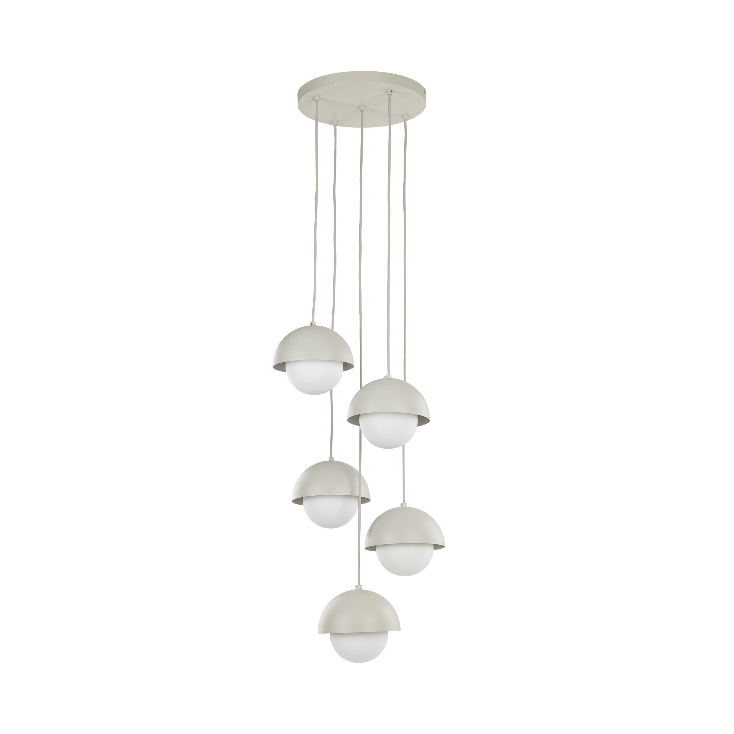 Lampa wisząca BONO beżowa z białymi okrągłymi szklanymi kloszami 140x32cm