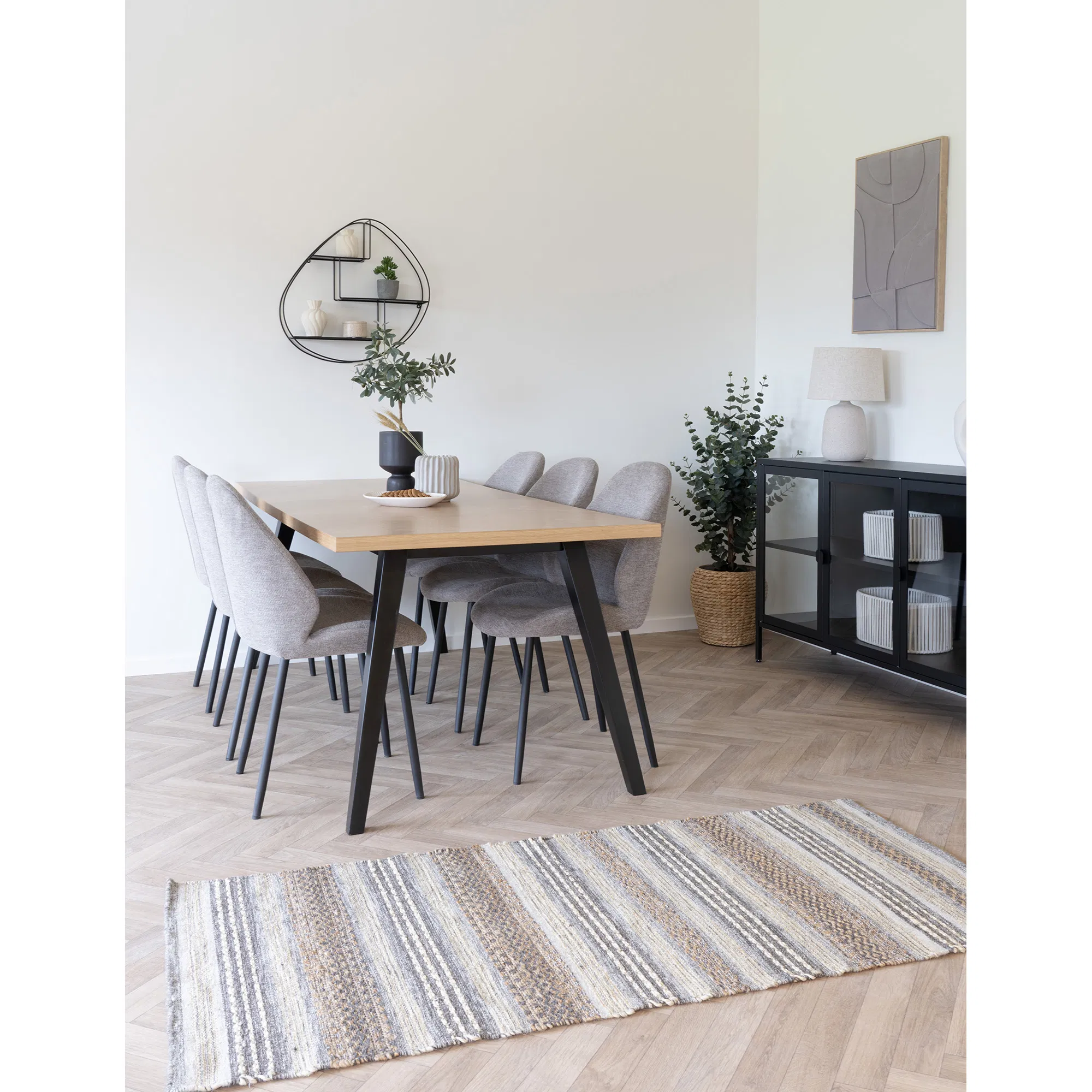Stół do jadalni AMORA fornir dębowy z wzorem jodełki 90x200 cm - naturalny, czarny - 2203050