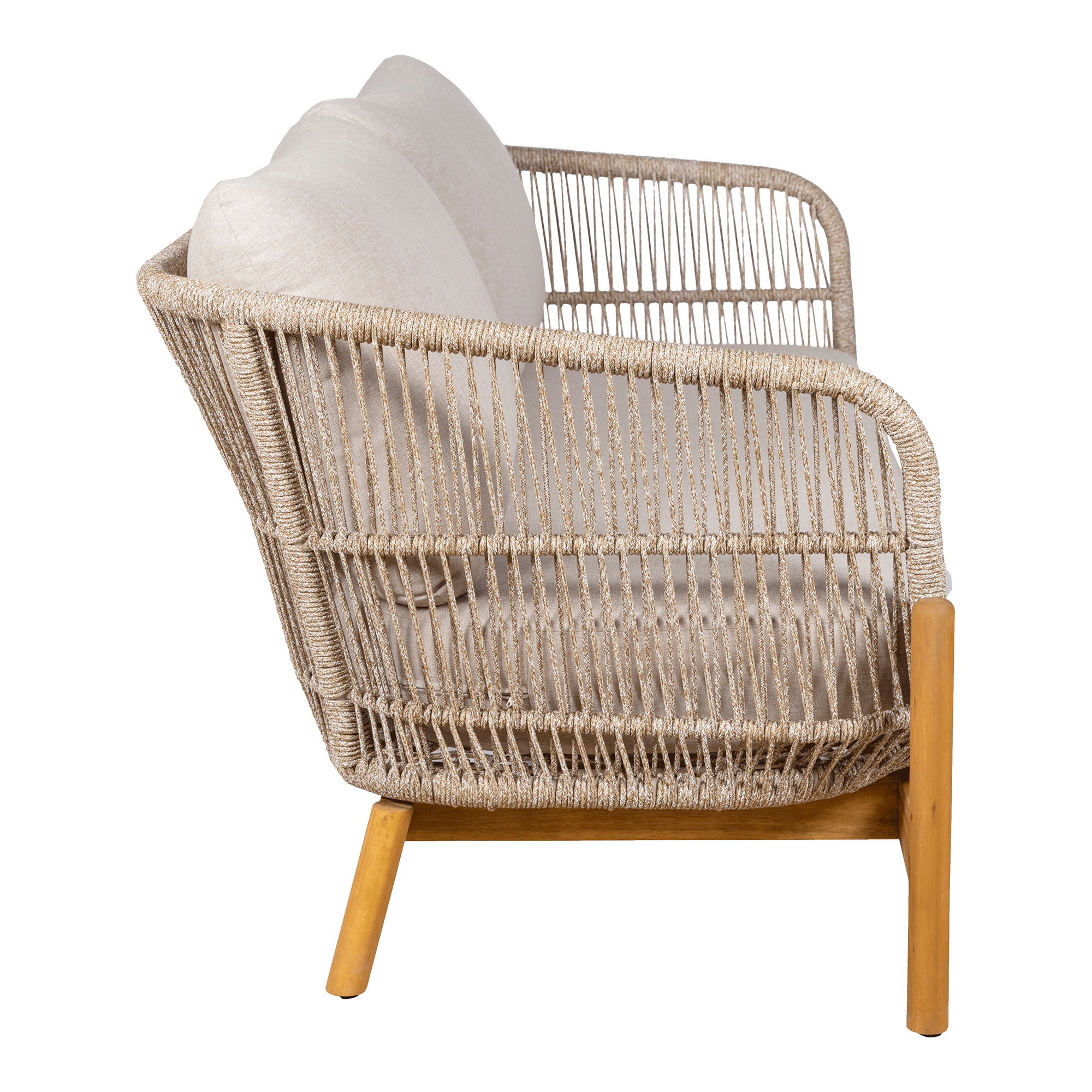 Sofa ogrodowa TERRACINA z poduszkami - sznurek beżowy, drewniany stelaż - 7051021