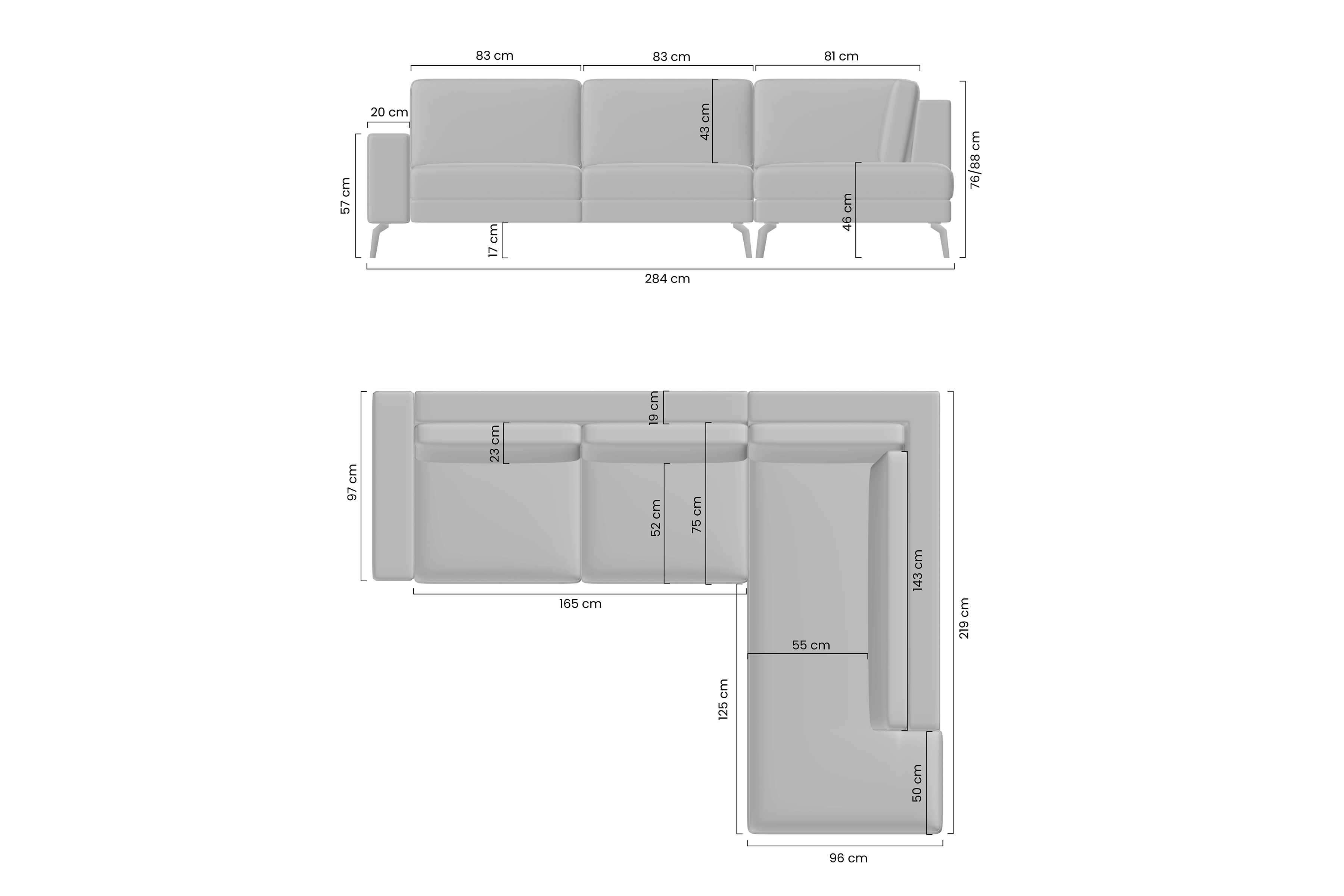 Narożnik rozkładany prawostronny ELENTIO (Magni 206.13) 280x220 cm z dwoma pojemnikami szary - B_162380