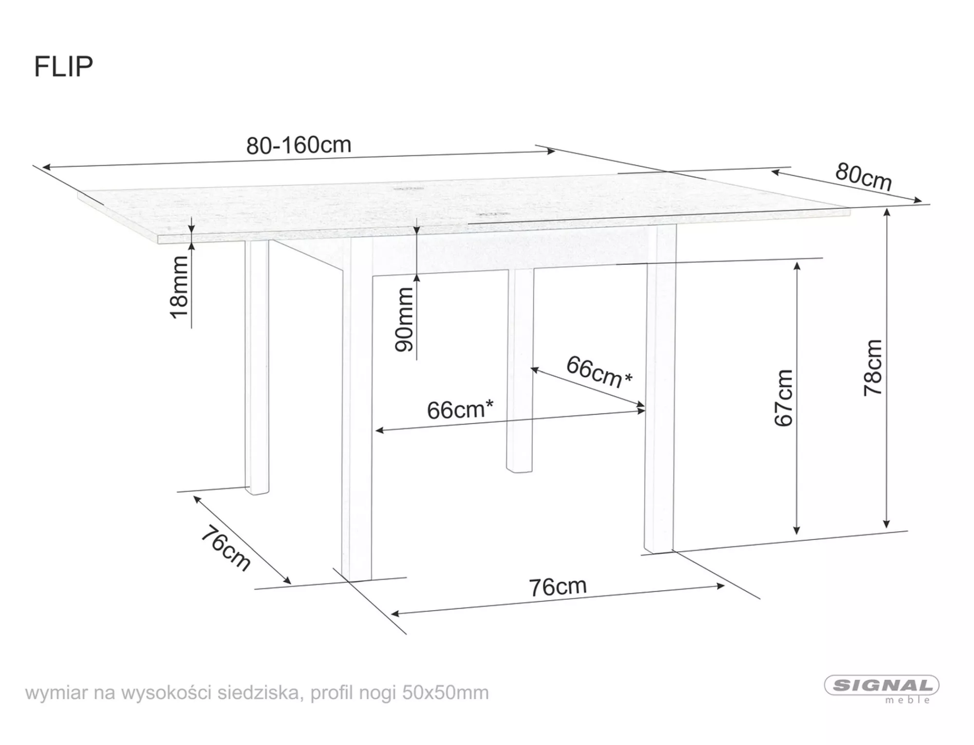 Stół kwadratowy rozkładany FLIP 80x80(160) dąb artisan, czarny - FLIPDAC80