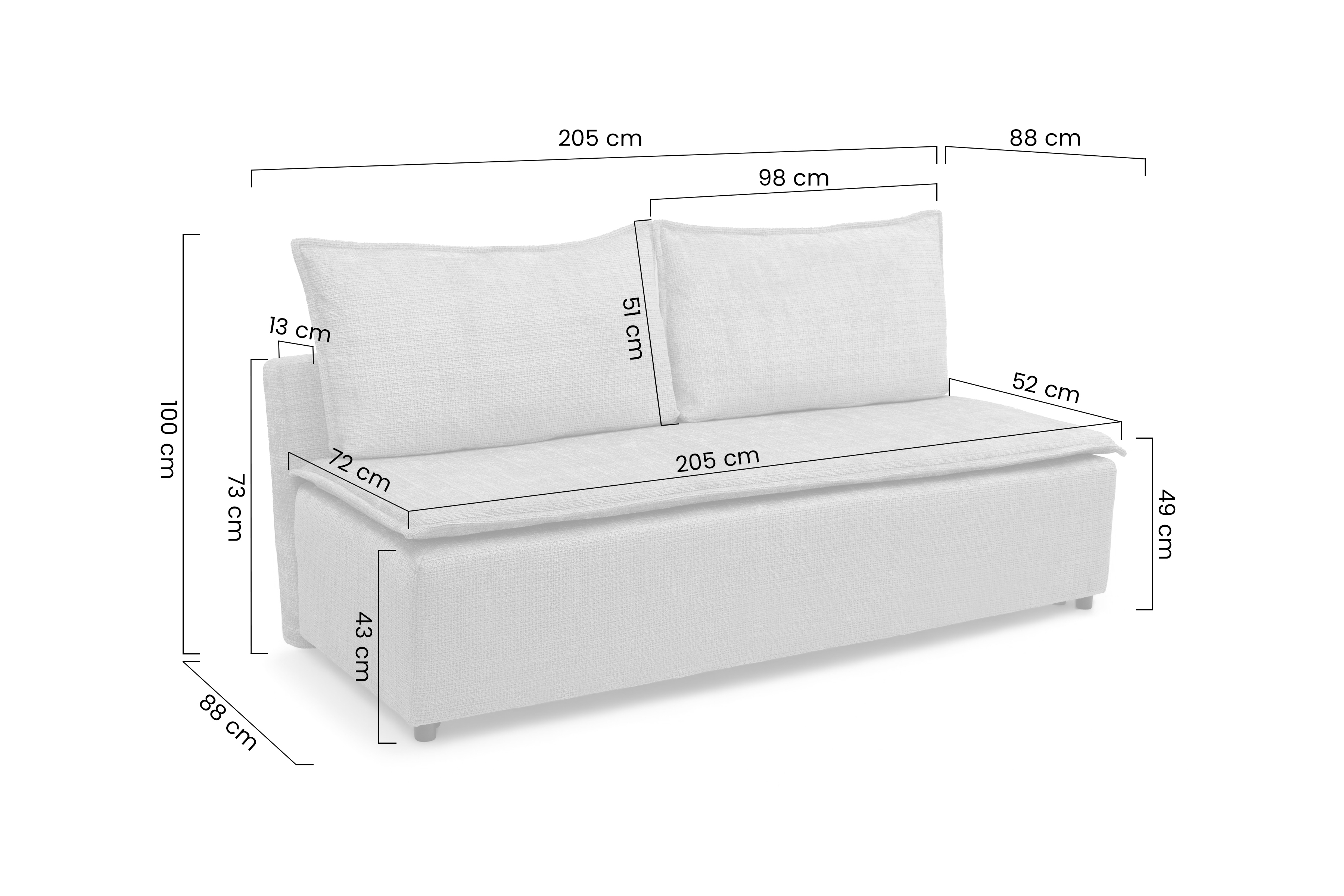 Sofa rozkładana FIRIOZA (Cremona 14) 210 cm z pojemnikiem i zdejmowanym toperem ciemnobeżowa - B_165928