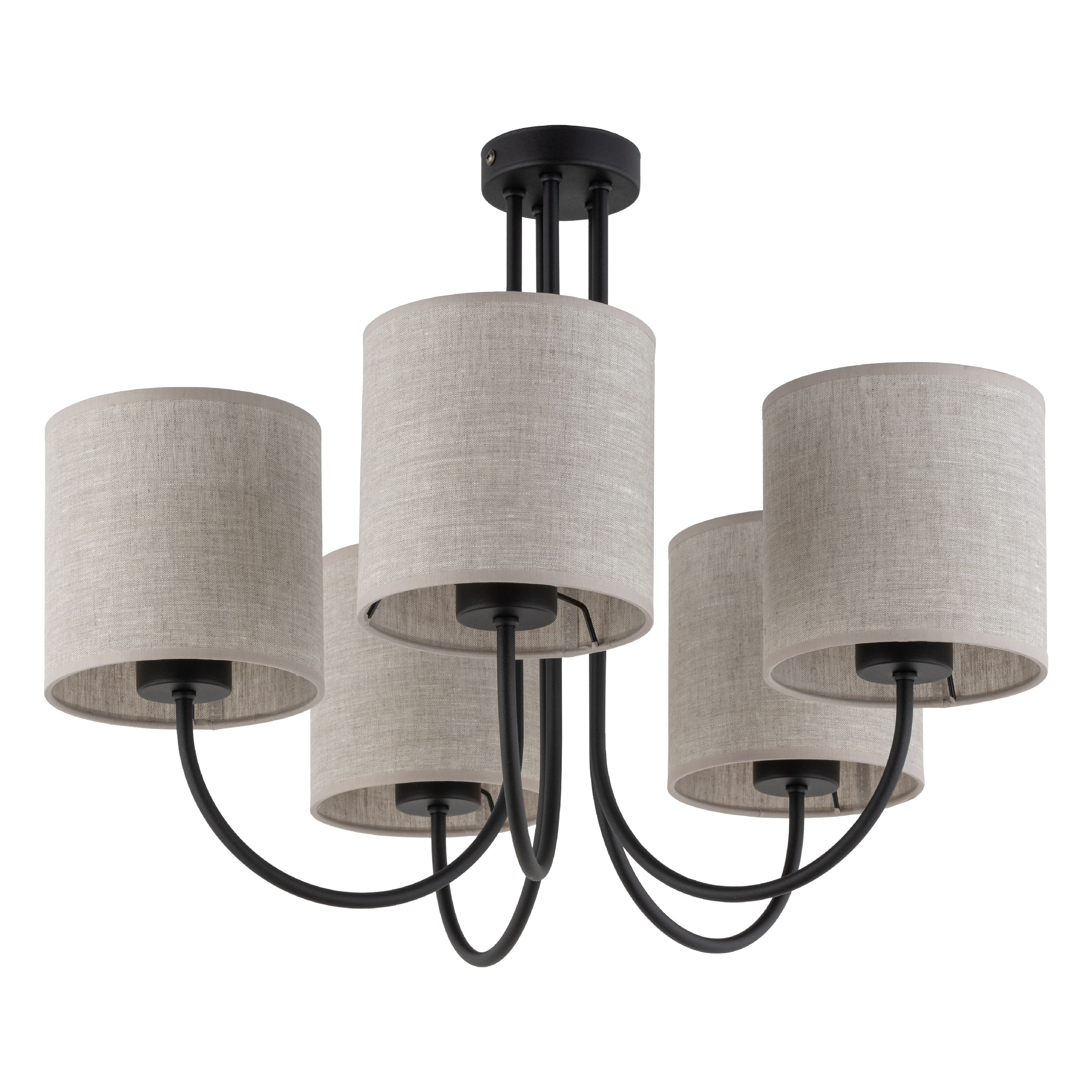 Lampa sufitowa TORENS NATURE czarna z brązowymi okrągłymi kloszami z tkaniny 60x49cm - TK_4632