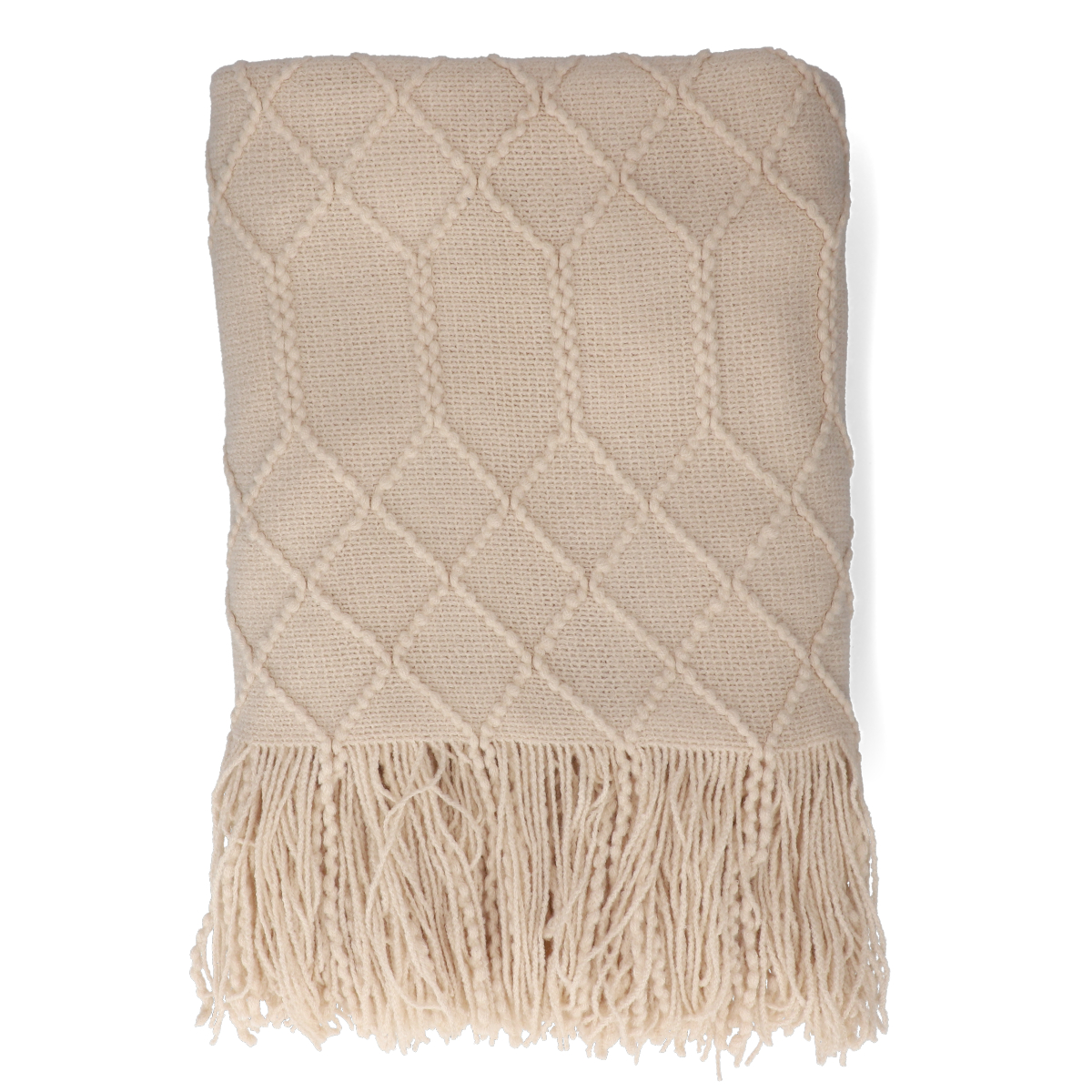 Koc z frędzlami LOOP splot kulkowy 130x170 cm beżowy - HO_207099