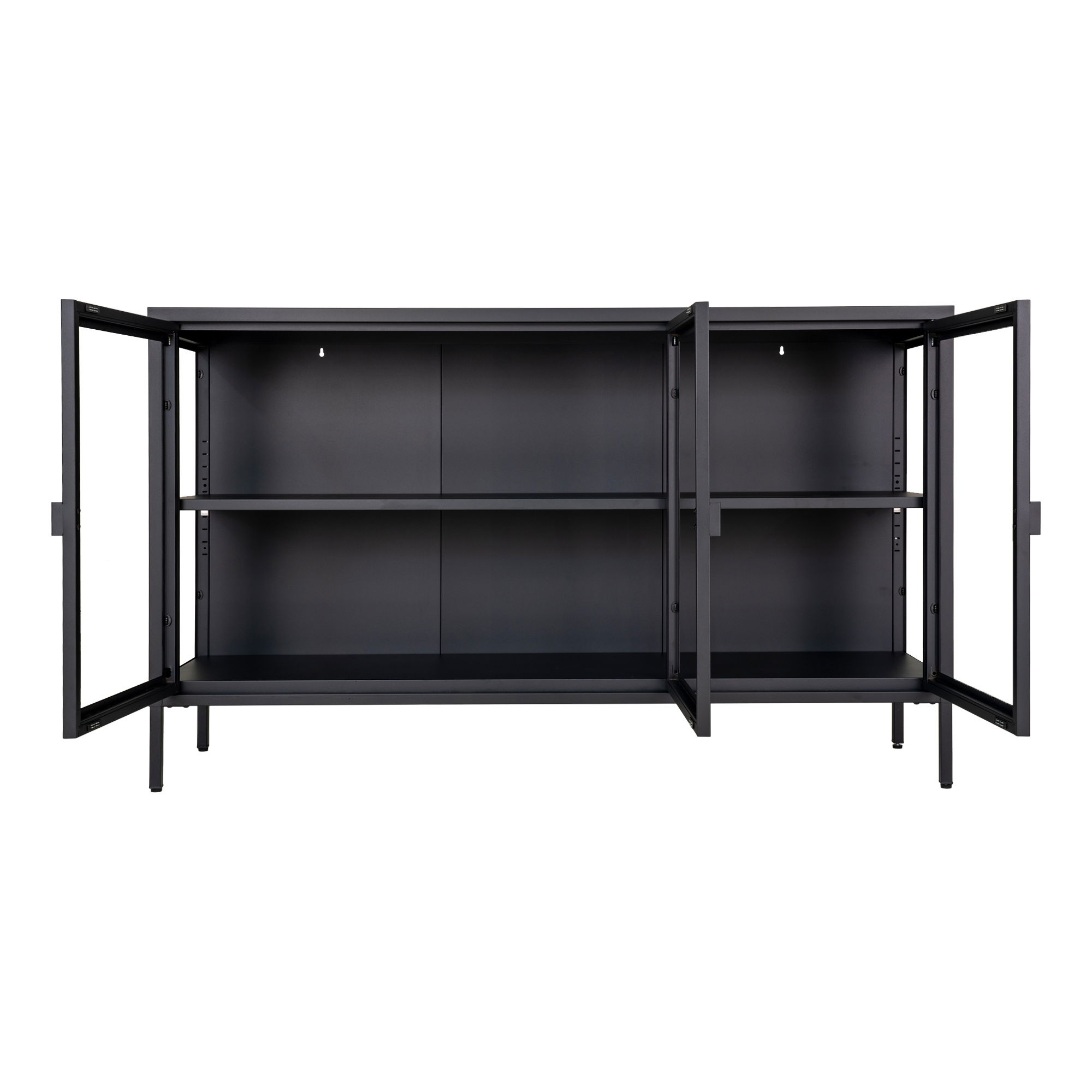 Kredens 3-drzwiowy BRISBANE przeszklone boki stalowy 140x40x85 cm - czarny - 3001050
