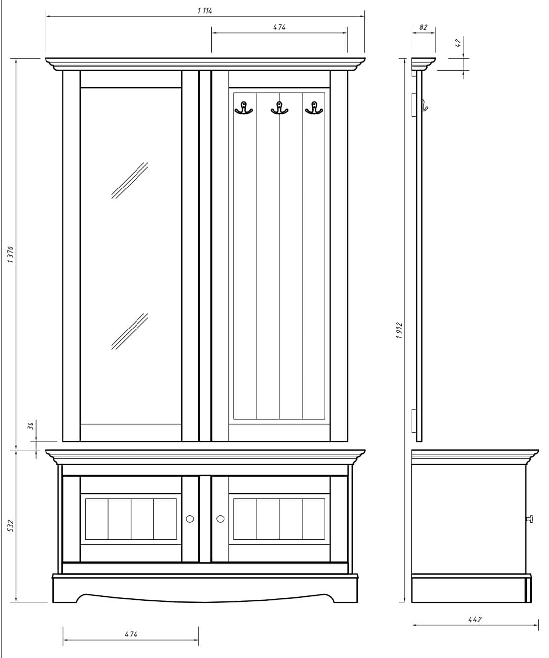 Przedpokój wieszak z lustrem Belluno Elegante - PL028BPL