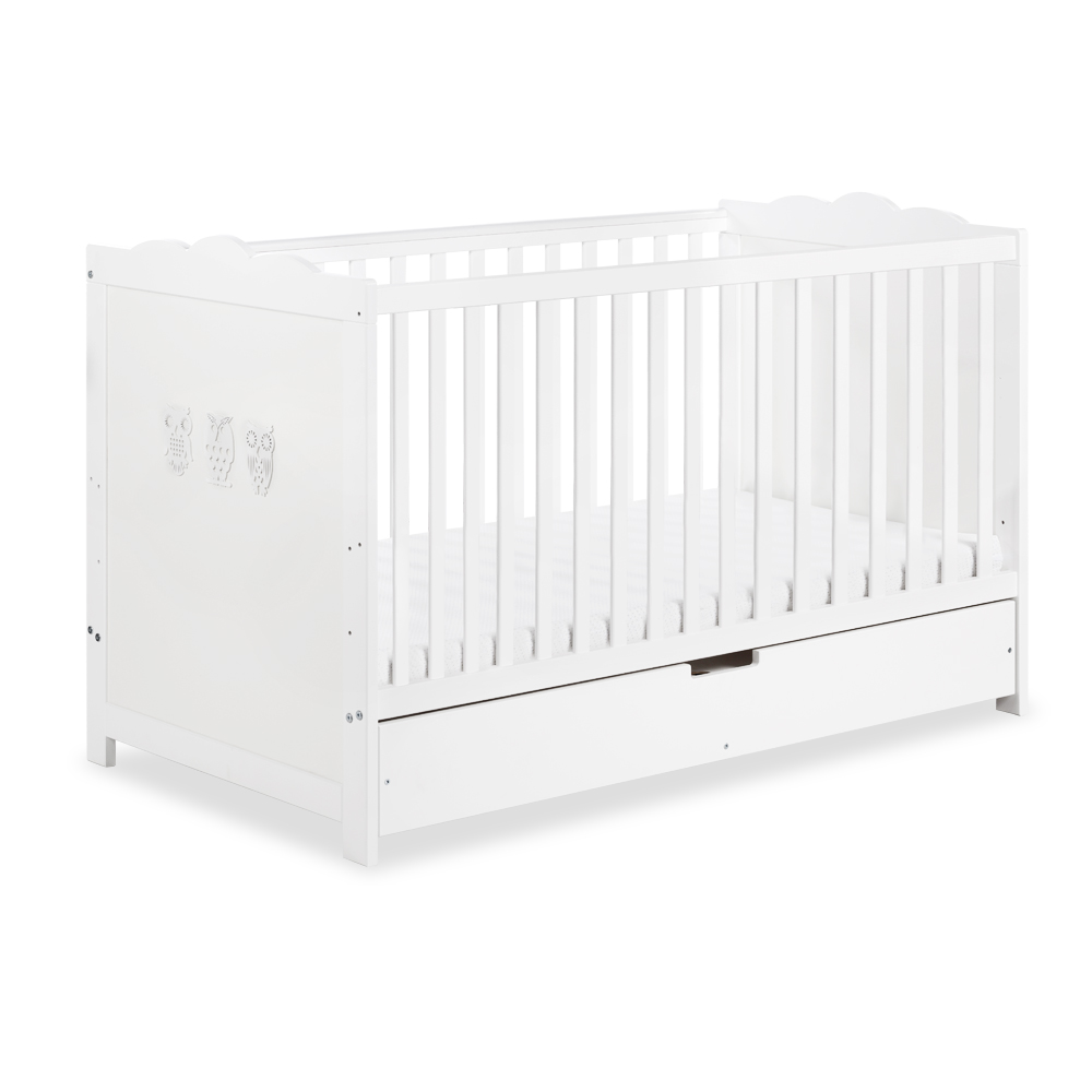 Łóżko dziecięce niemowlęce MARSELL białe z szufladą i zdejmowaną barierką