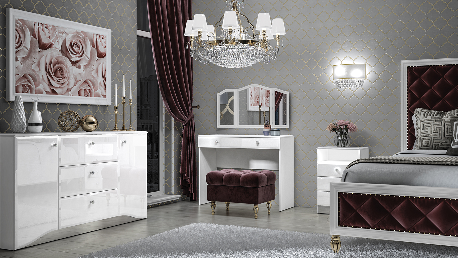 Szafka nocna z 2 szufladami i półką GLAMOUR 04 - biały połysk - 1GLAM04-001