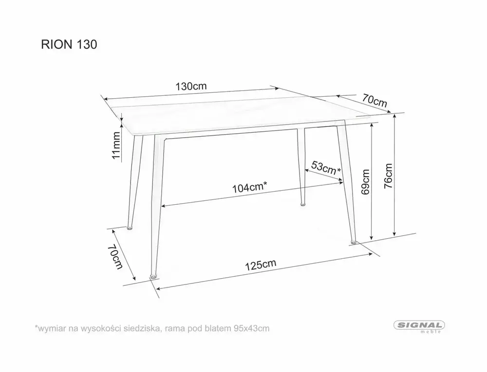 Stół RION 130X70 czarny mat - RIONC130