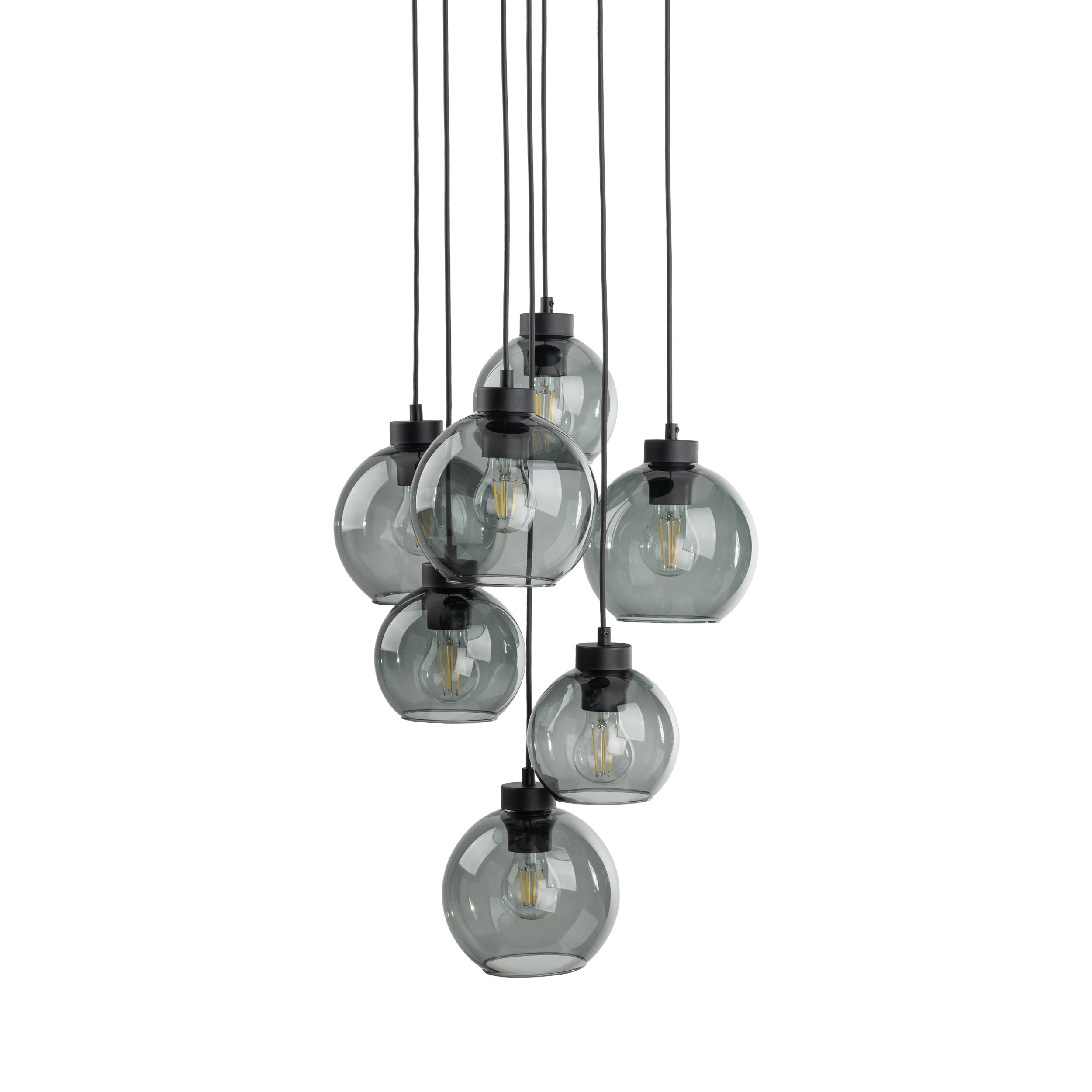 Lampa wisząca CUBUS czarna z szarymi okrągłymi szklanymi kloszami na okrągłej podstawie 140x49cm - TK_10207