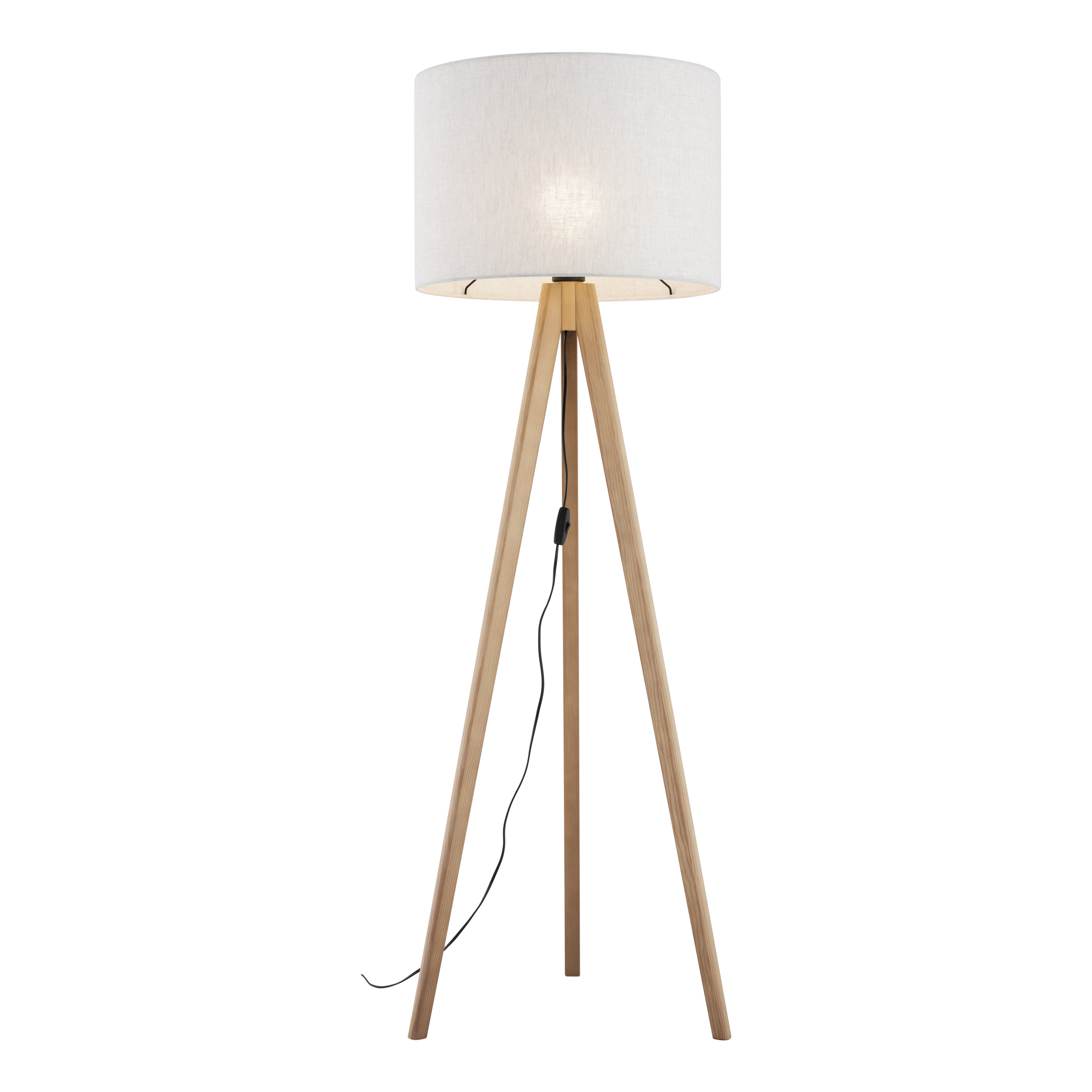 Lampa podłogowa GRAND na sosnowych jasnych nogach z szarym okrągłym abażurem z tkaniny 145x50cm - TK_16007