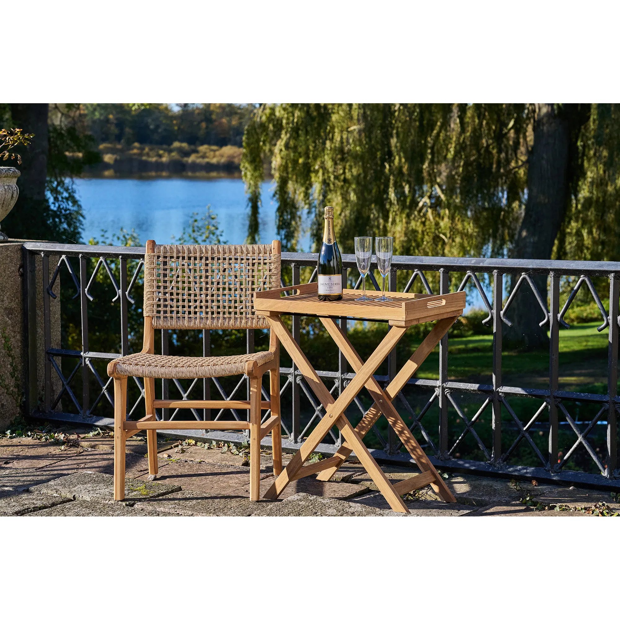 Stól ogrodowy z tacą RONDA 40x60 cm drewno tekowe - naturalny - 7501006