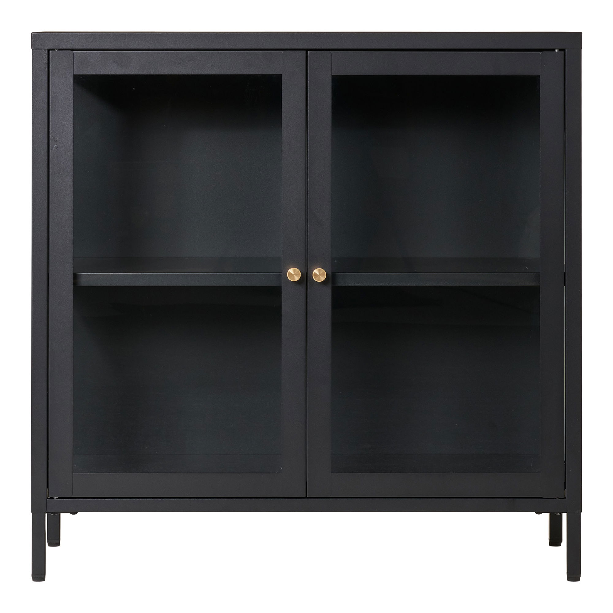 Witryna niska 2-drzwiowa DALBY przeszklone boki 80x35x80 cm - czarna - 3003015