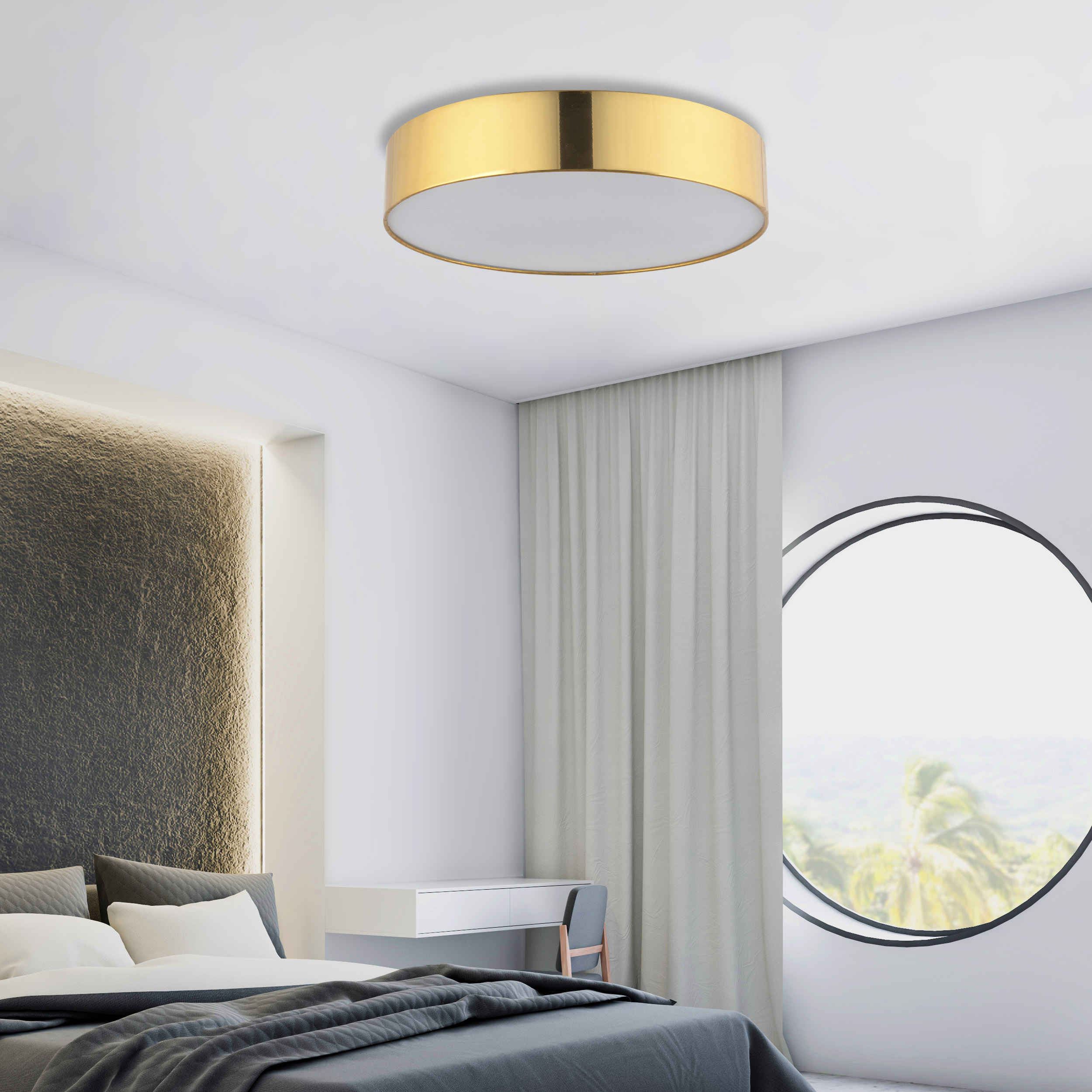 Lampa sufitowa RONDO złota z białym kloszem okrągła 60x15cm - TK_4843