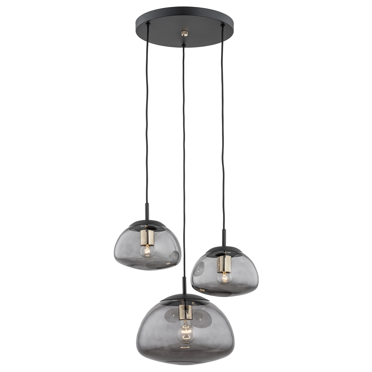 Lampa wisząca TRINI czarna mosiądz dymione klosze 108x44cm