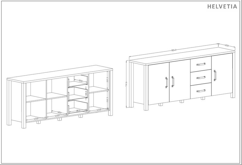 Komoda OLIN 47 3-drzwiowa czarna appenzeller fichte 192x79x43cm - 24ABJC47