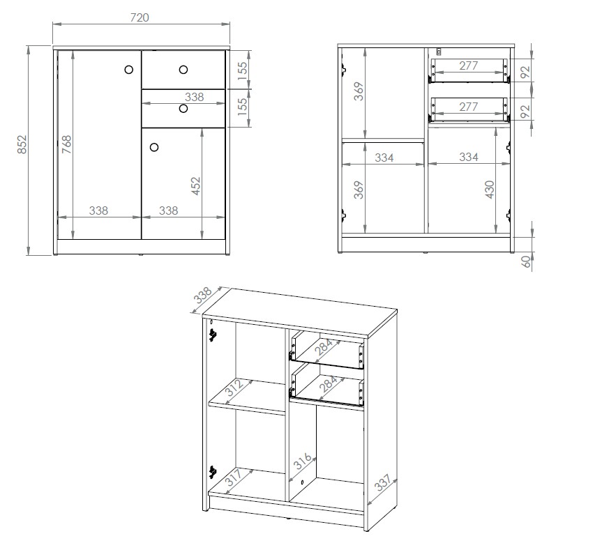 Komoda 2-drzwiowa z 2 szufladamii LOFT 01 Dąb artisan, Czarny 72x83 - LOFT01
