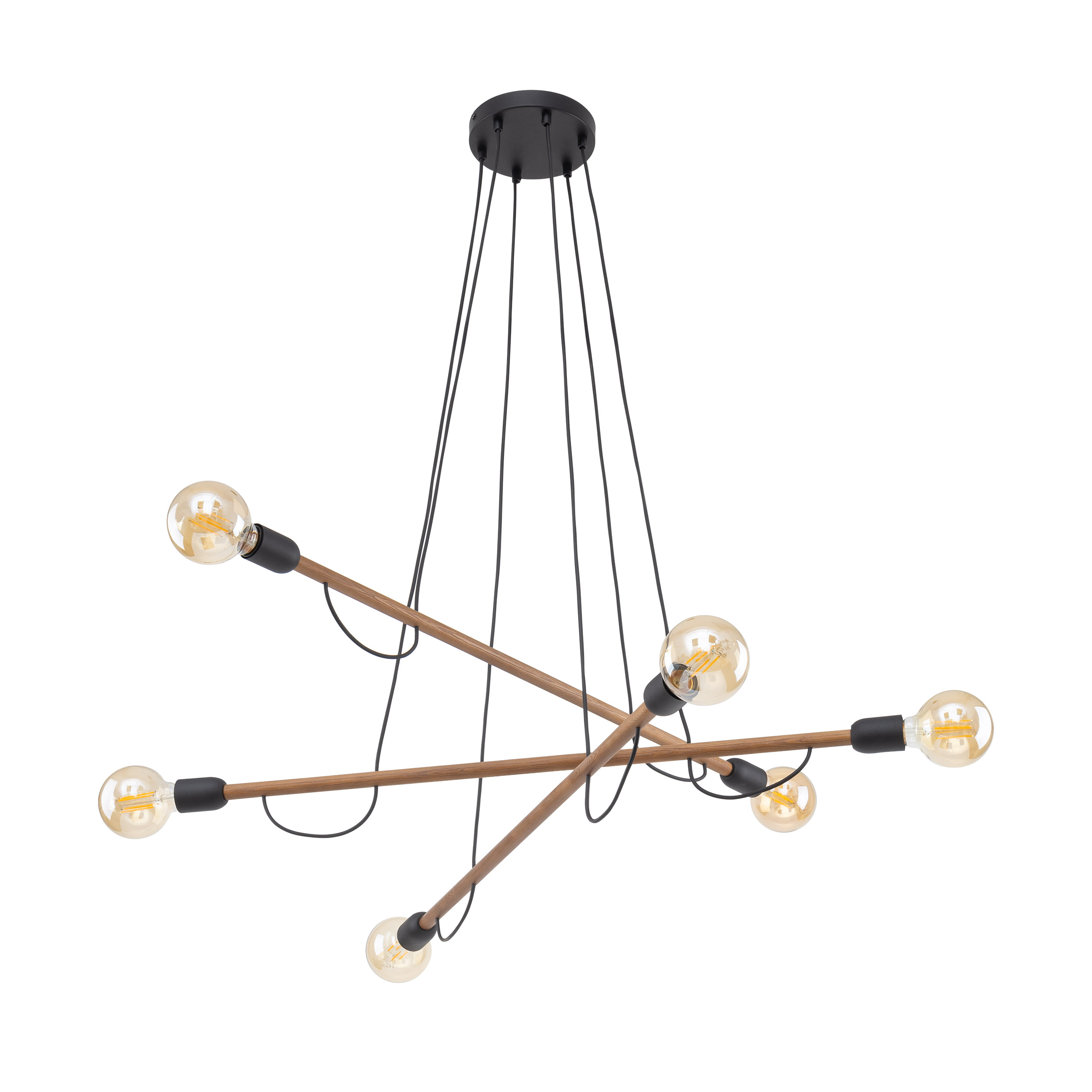 Lampa wisząca HELIX czarna orzechowe drewniane poprzeczki 150x93cm - TK_4950