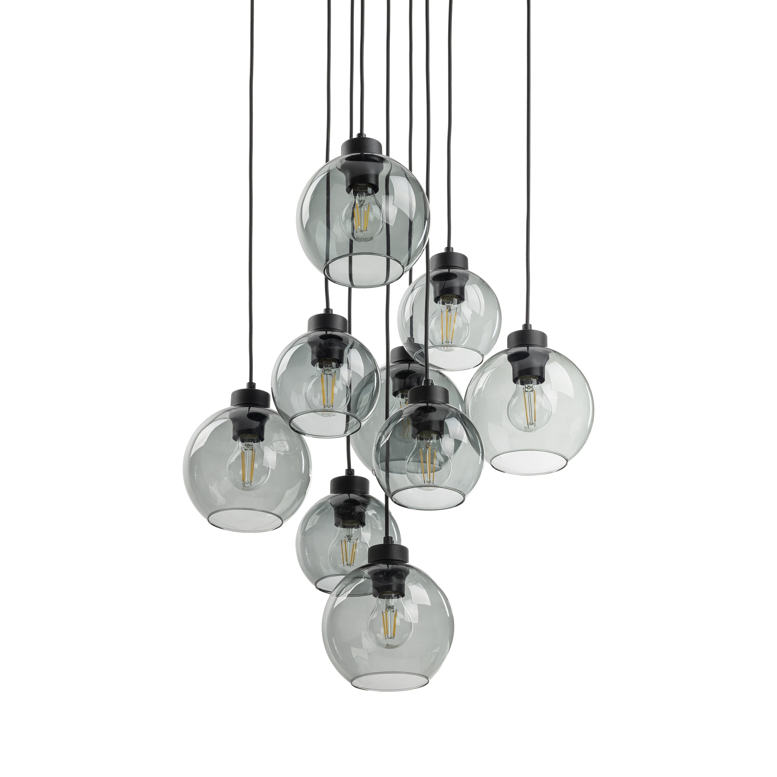 Lampa wisząca CUBUS czarna z szarymi szklanymi okrągłymi transparentnymi kloszami 140x58cm - TK_10208