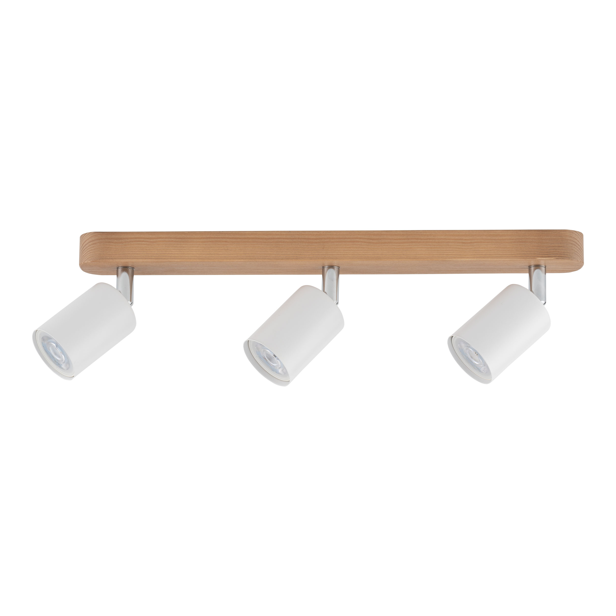 Lampa sufitowa TOP drewniana listwa z białymi regulowanymi reflektorami z chromowanymi elementami 53x18x14cm - TK_3296