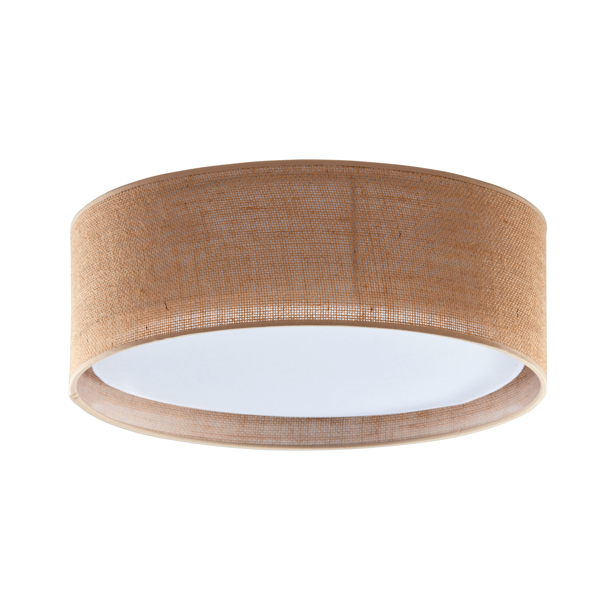 Plafon JUTA brązowy z tkaniny z białym kloszem okrągły 60x17cm - TK_6584