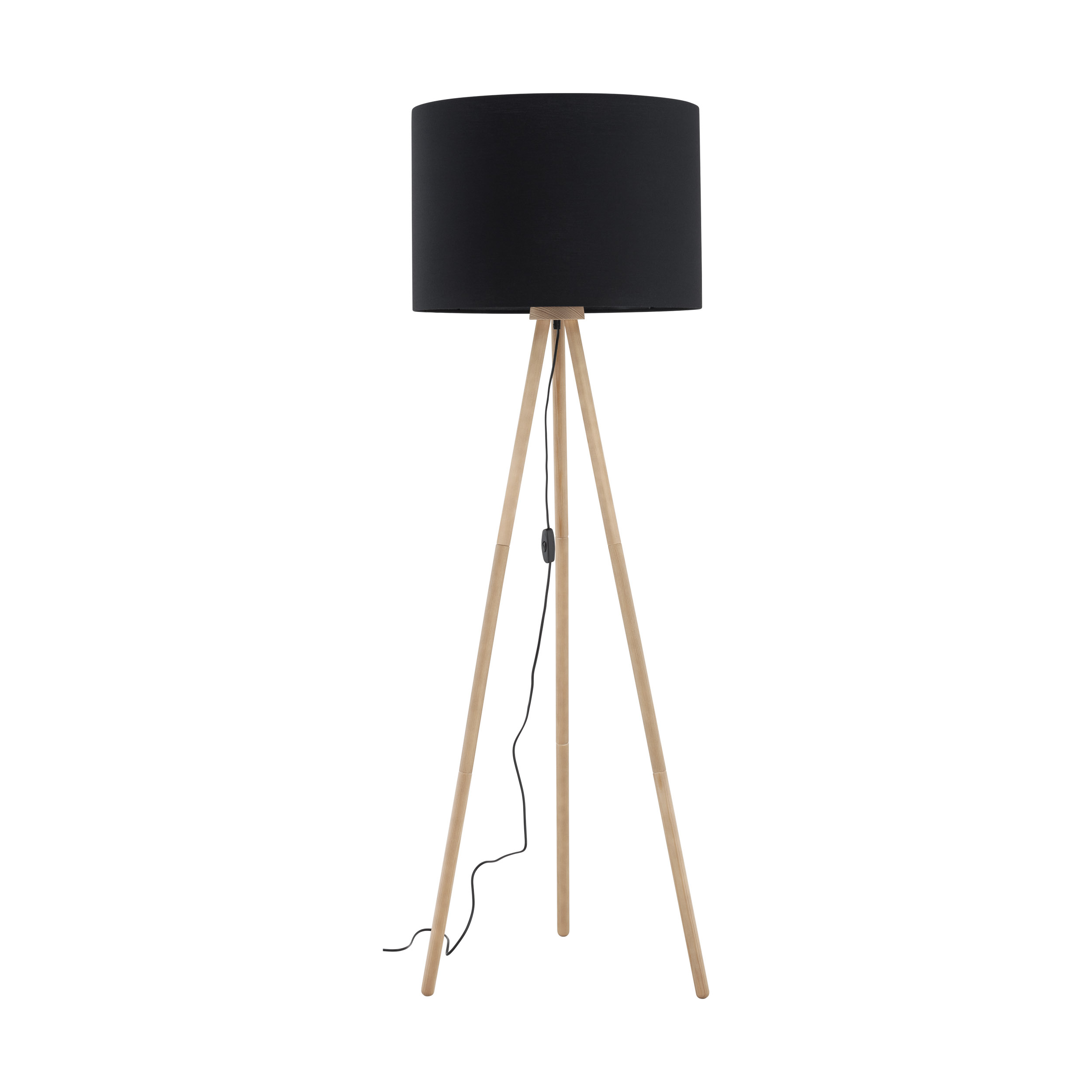 Lampa podłogowa TOKYO czarny okrągły abażur sosnowe postarzane drewniane nogi 148x63cm - TK_5286