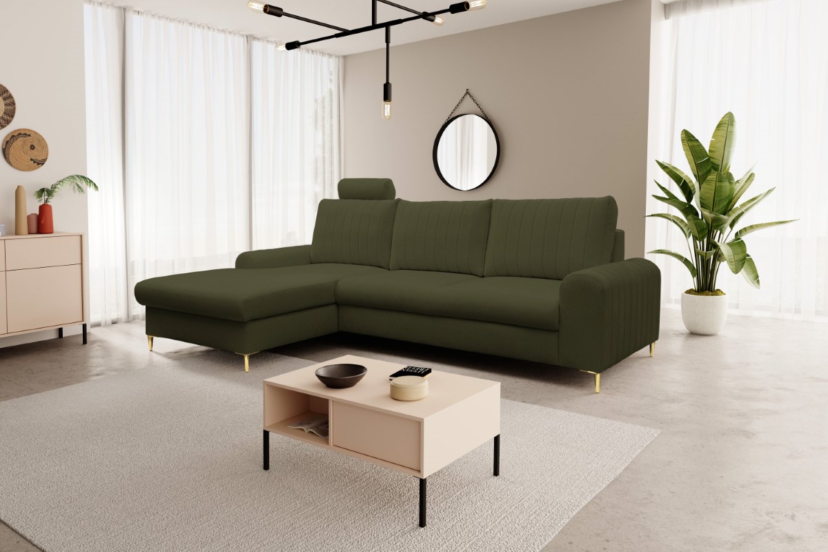 Narożnik z funkcją spania MONACO lewostronny tkanina LOFT 10 oliwkowy - MONACO_NAR_LOFT10_L