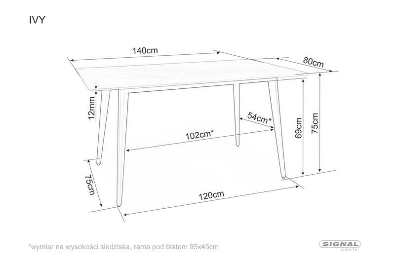 Stół loftowy IVY Szary/Czarny 80x140 Signal - IVYSZC140