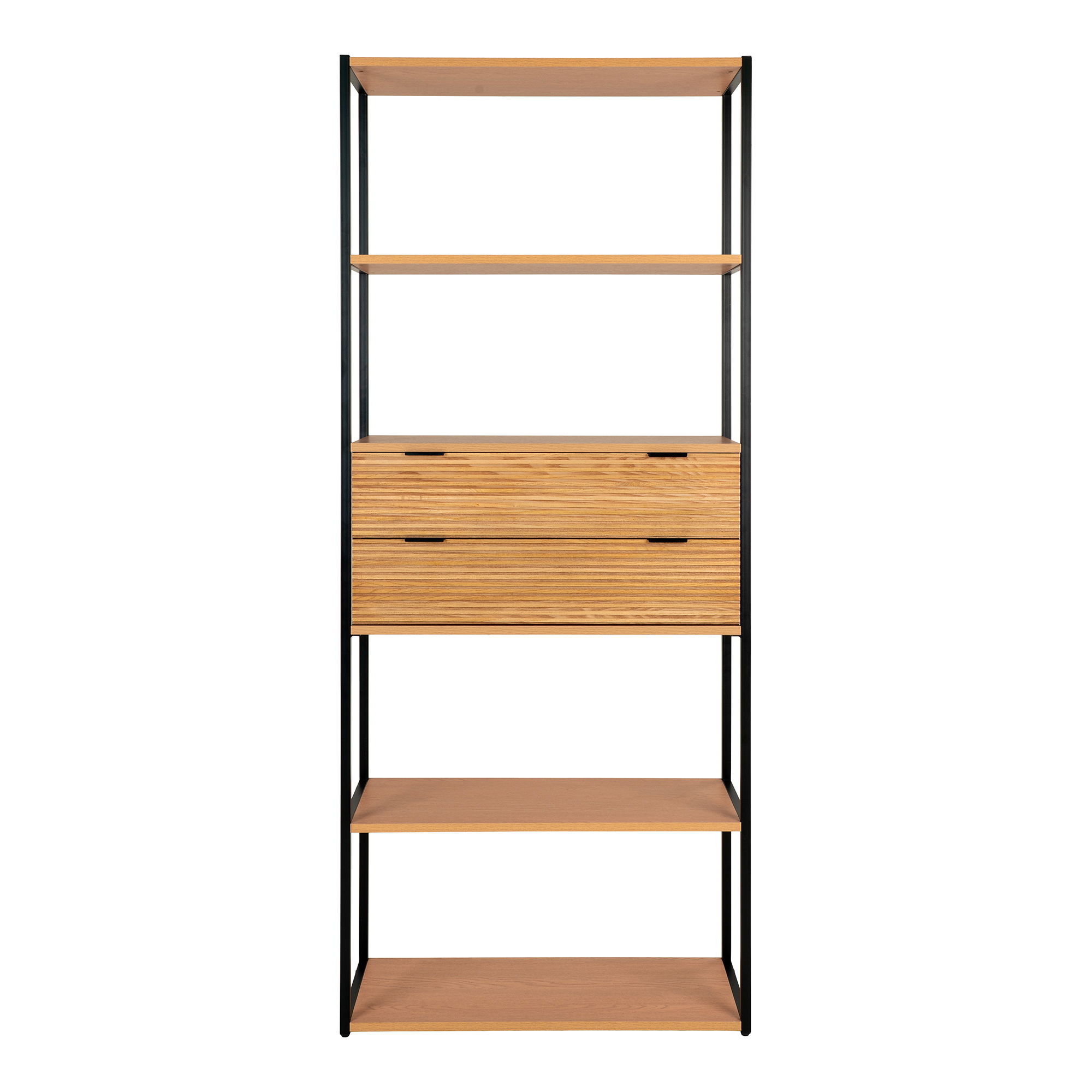 Regał otwarty MINATO z 2 szufladami 84x35x200 cm - naturalny, czarny - 3001300