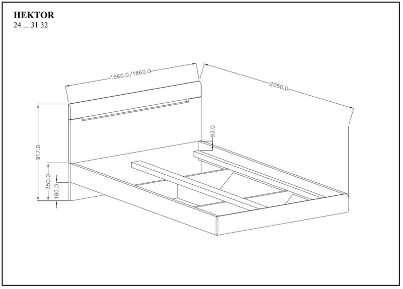 Łóżko HEKTOR 32 dwuosobowe antracyt połysk 200x180cm - 24Z2AJ32