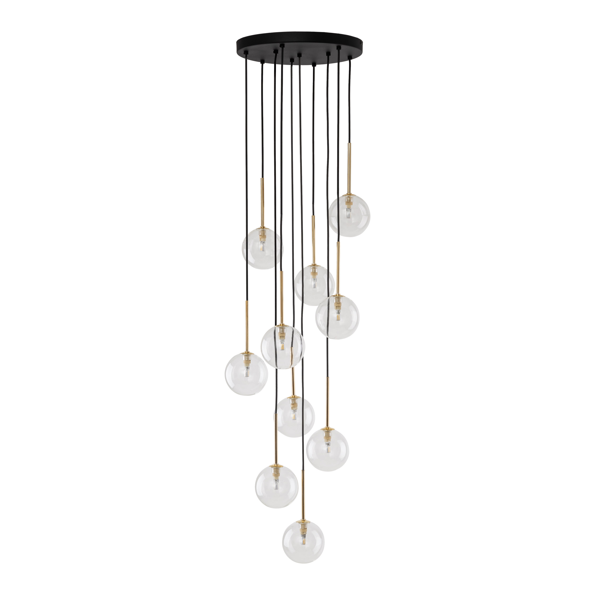 Lampa wisząca NILOS czarna ze złotymi elementami transparentnymi szklanymi okrągłymi kloszami 145x42cm - TK_5944