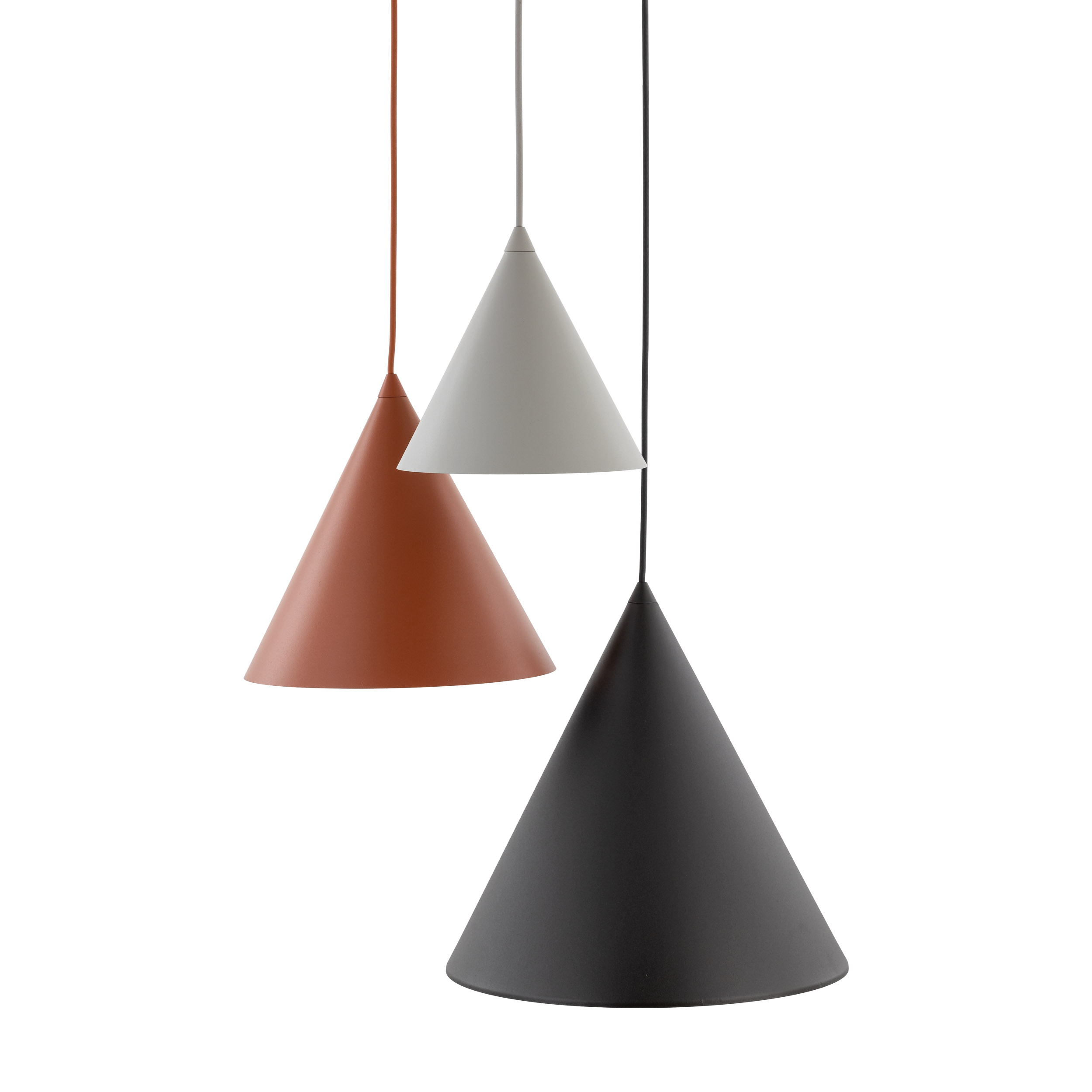Lampa wisząca CONO MIX czarna z różnokolorowymi beżowym ceglanym czarnym kloszami o różnych wymiarach 160x50cm - TK_6633