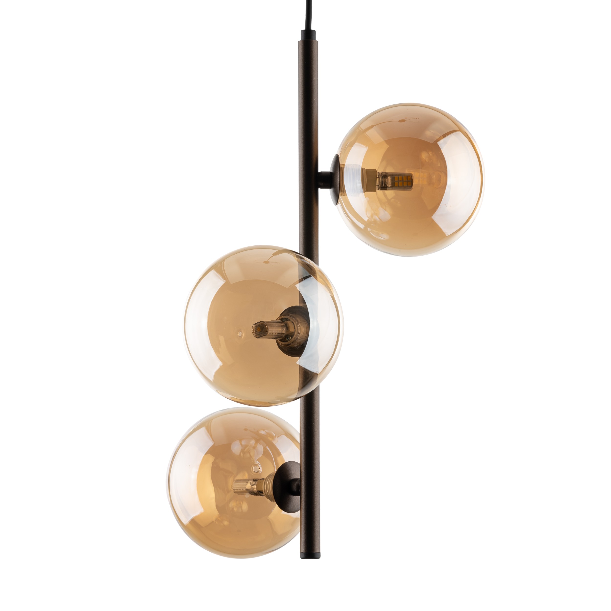 Lampa wisząca ESTERA brązowa z bursztynowymi okrągłymi szklanymi kloszami 120x23cm - TK_6188