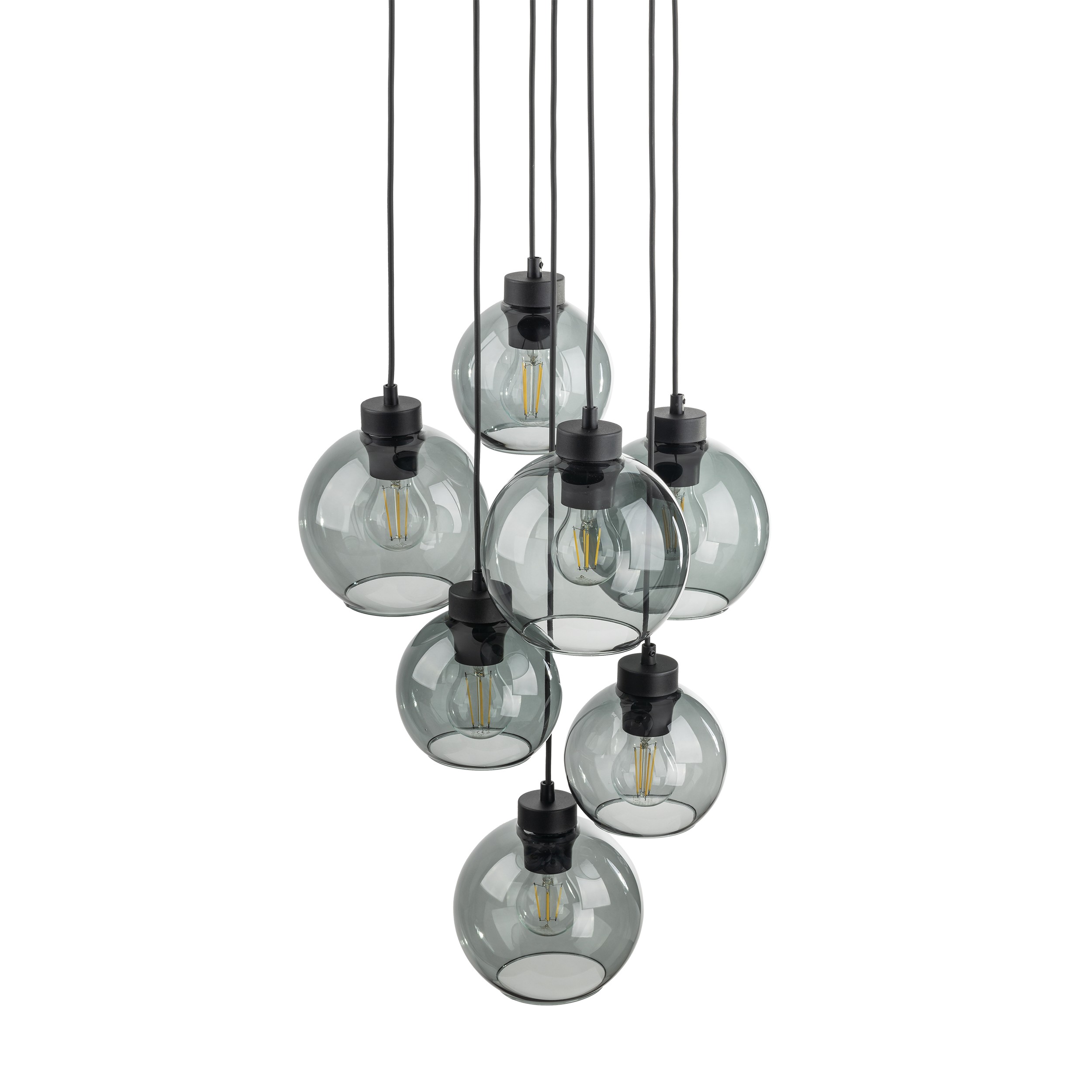 Lampa wisząca CUBUS czarna z szarymi okrągłymi szklanymi kloszami na okrągłej podstawie 140x49cm - TK_10207