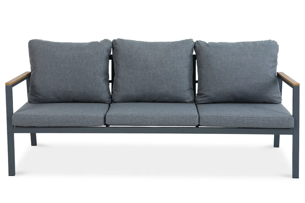Zestaw EDISON CAFFE 3-osobowa sofa + 2 fotele + stolik kawowy - ciemnoszary, efekt drewna - FG007289