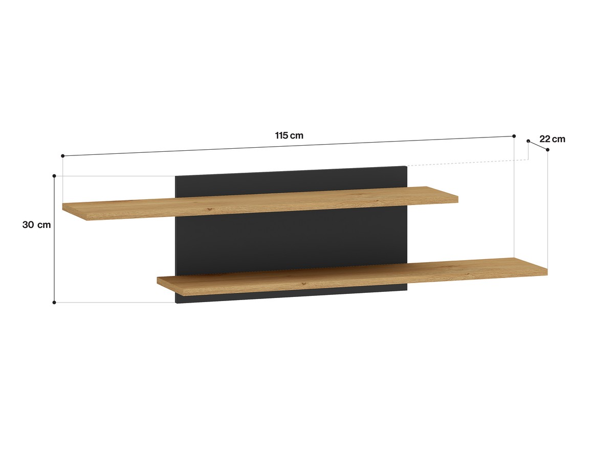 Półka dwupoziomowa 115 cm MODESTO 08 dąb stylowy- czarny - 1MODES08-001