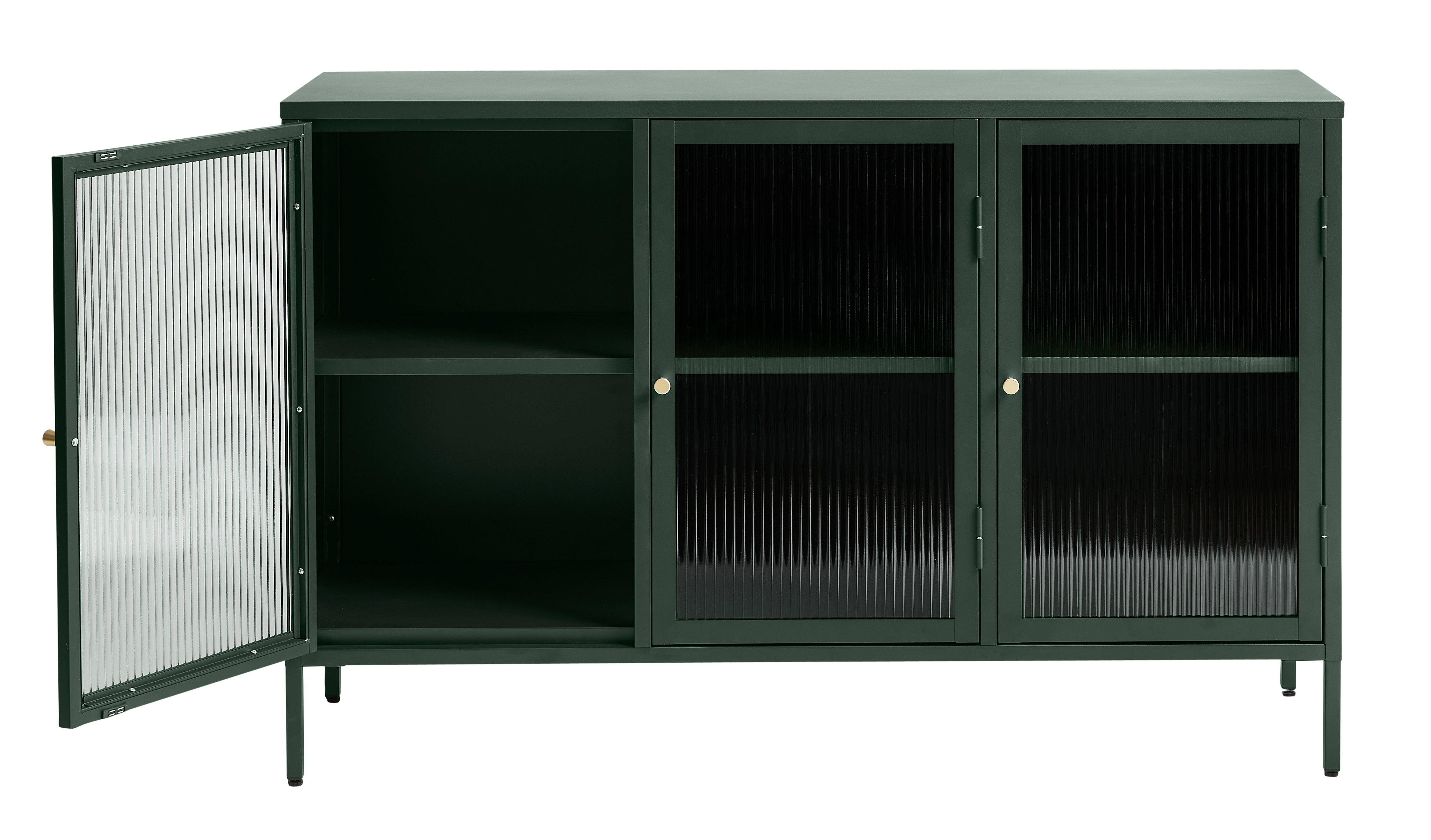 Komoda 3-drzwiowa BRONCO z przeszkleniem - zielony, złoty - UN_44580200